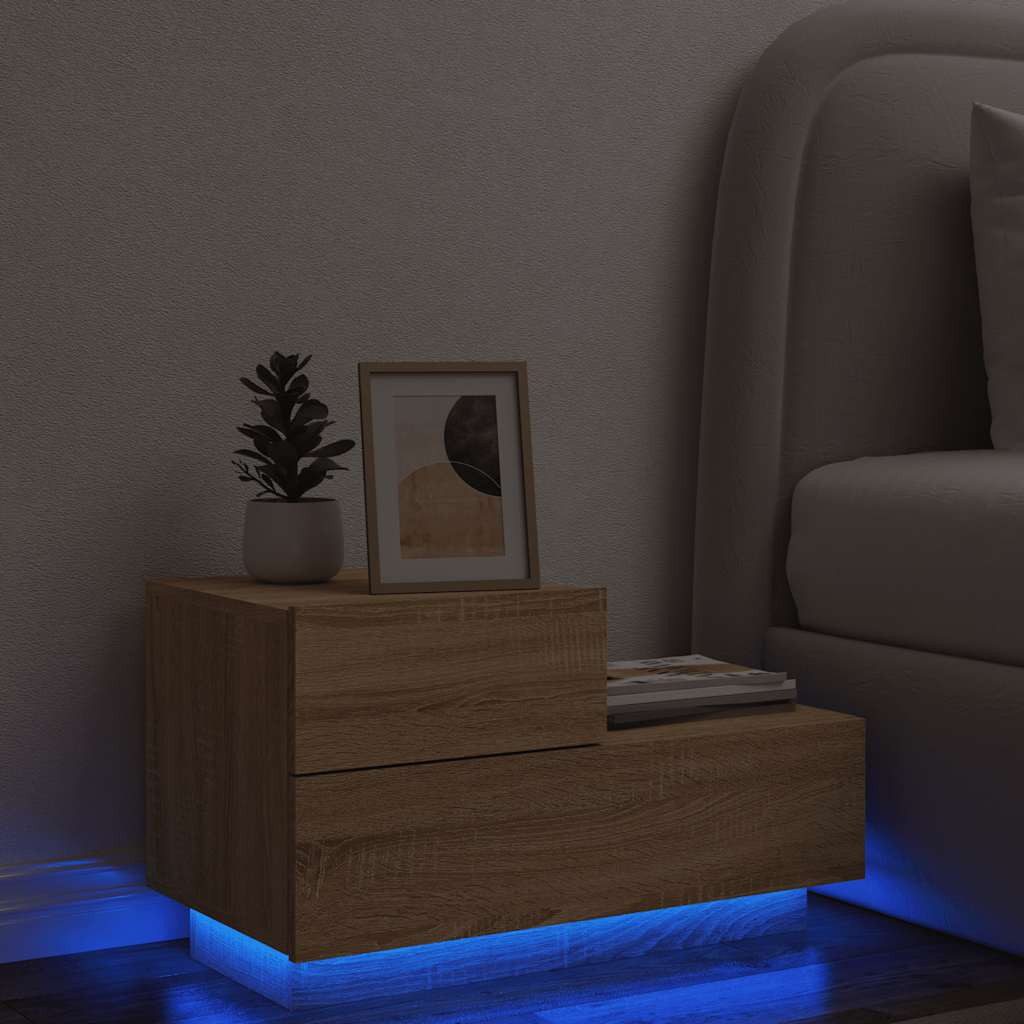 vidaXL Nachttisch Nachttisch mit LED-Leuchten Sonoma-Eiche 70x36x40,5 cm (1-St)