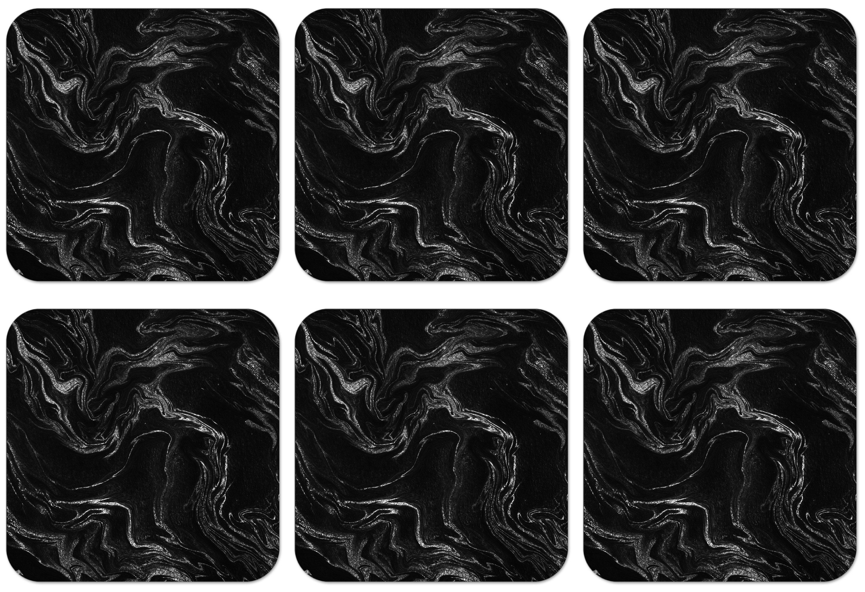 MuchoWow Glasuntersetzer Marmor - Schwarz - Silber, Zubehör für Gläser, 6-tlg., Tassenuntersetzer Kork, Quadrat, Untersetzer Set Gläser, 10x10 cm