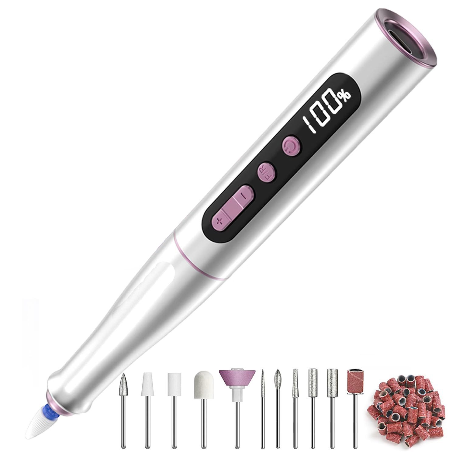 TUWENA Maniküre-Pediküre-Set Nagelfräser Kabellos, Fräser für Gelnägel, Elektrische Nagelfeile, Maniküre und Pediküre Set Elektrisch für Semi Permanent