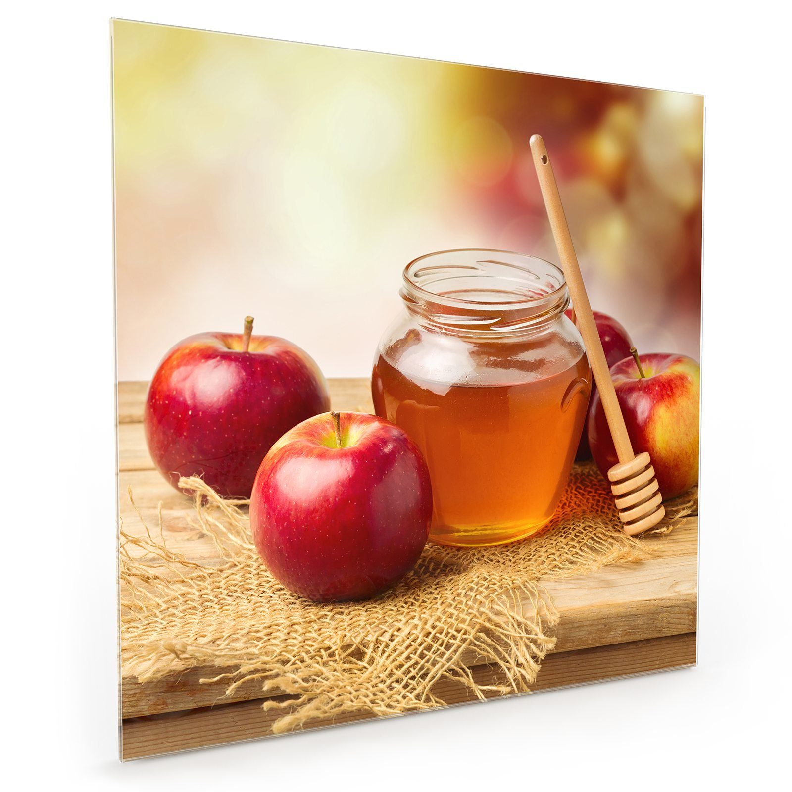 Primedeco Küchenrückwand Spritzschutz Glas Honig und Äpfel