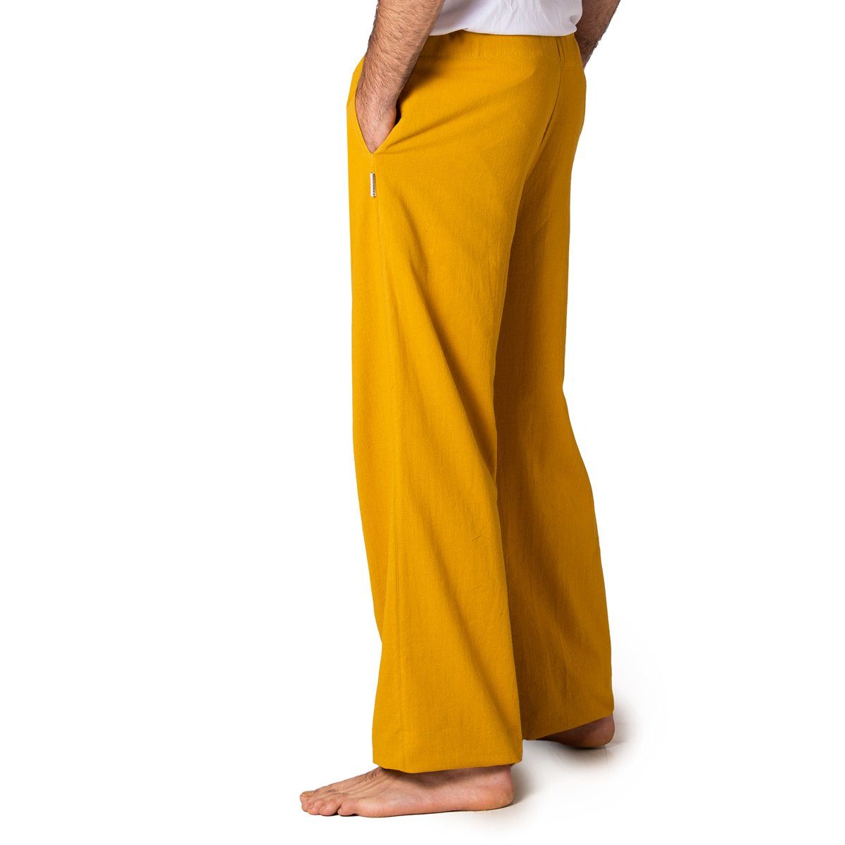 großer Relaxhose Taschen Bequeme Unisex feiner Gelb in und Damen für mit aus Freizeithose Wellnesshose Stoffhose Baumwolle Herren PANASIAM Farbauswahl