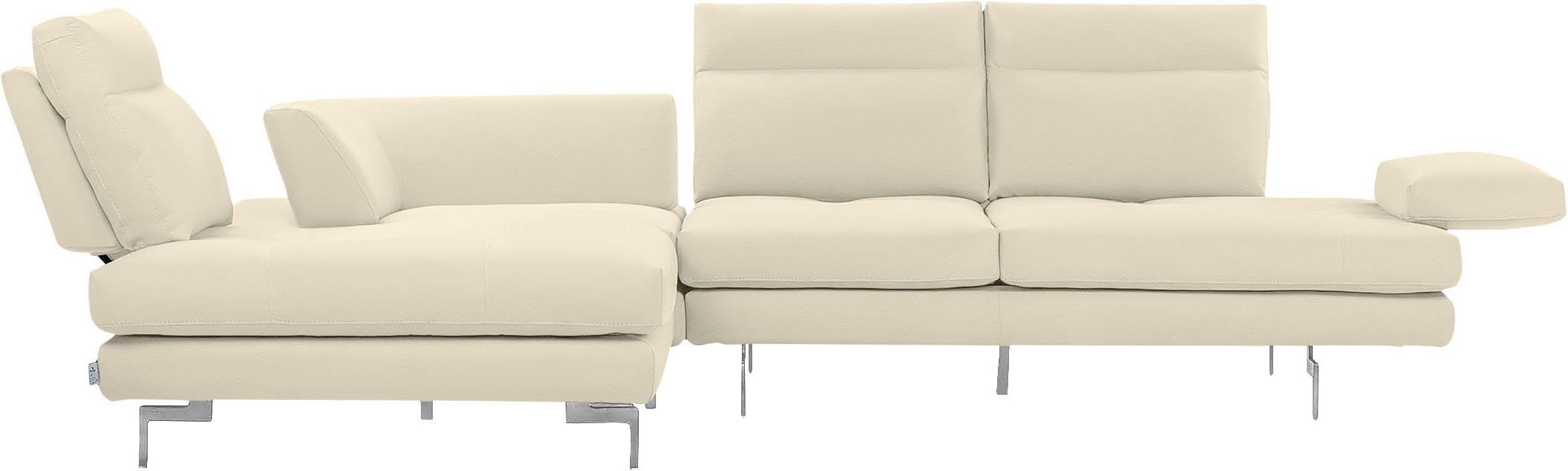 CALIA ITALIA Ecksofa Toby Wing, B/T: 288/232 cm, Designsofa mit hohem Sitzkomfort, L-Form, Sitztiefenverstell.,wahlw. mit Kissen-Set, Füße chrom glänzend