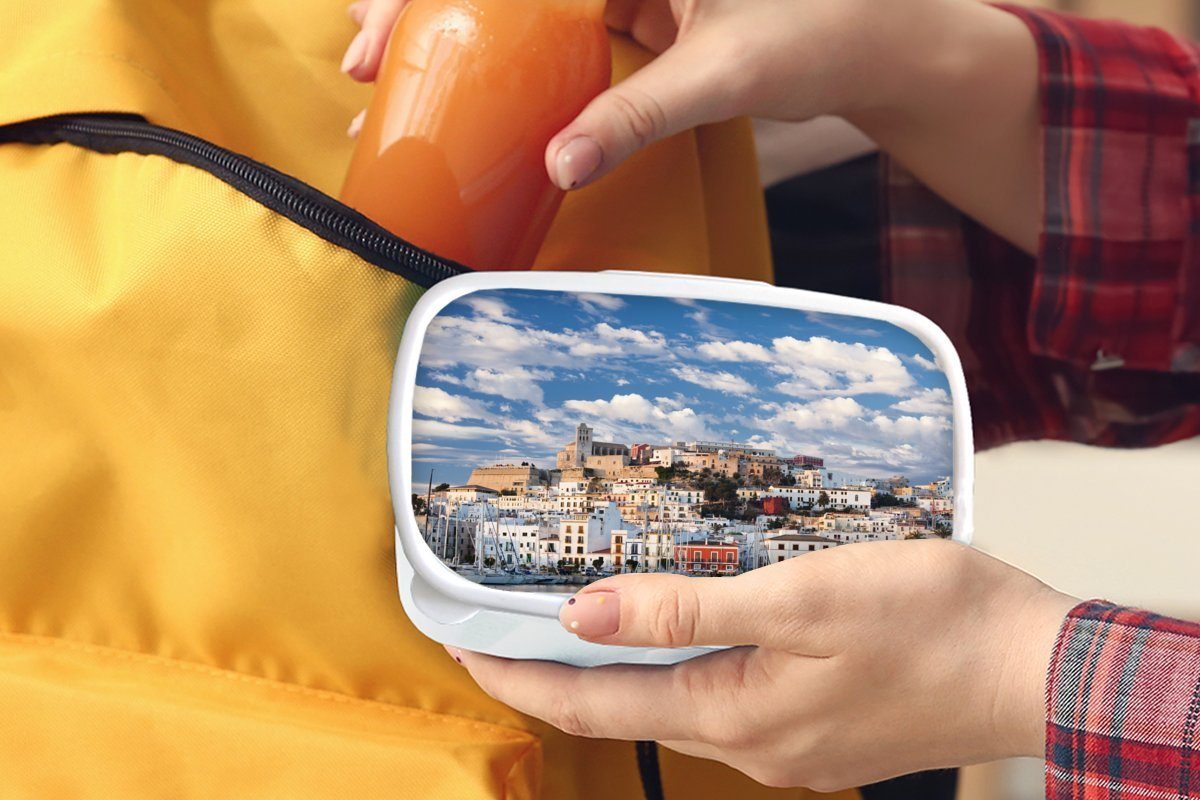 Erwachsene, für Brotbox für MuchoWow Jungs Ibiza-Stadt (2-tlg), bei Mädchen Brotdose, Kinder und Sonnenaufgang, und Kunststoff, Lunchbox weiß