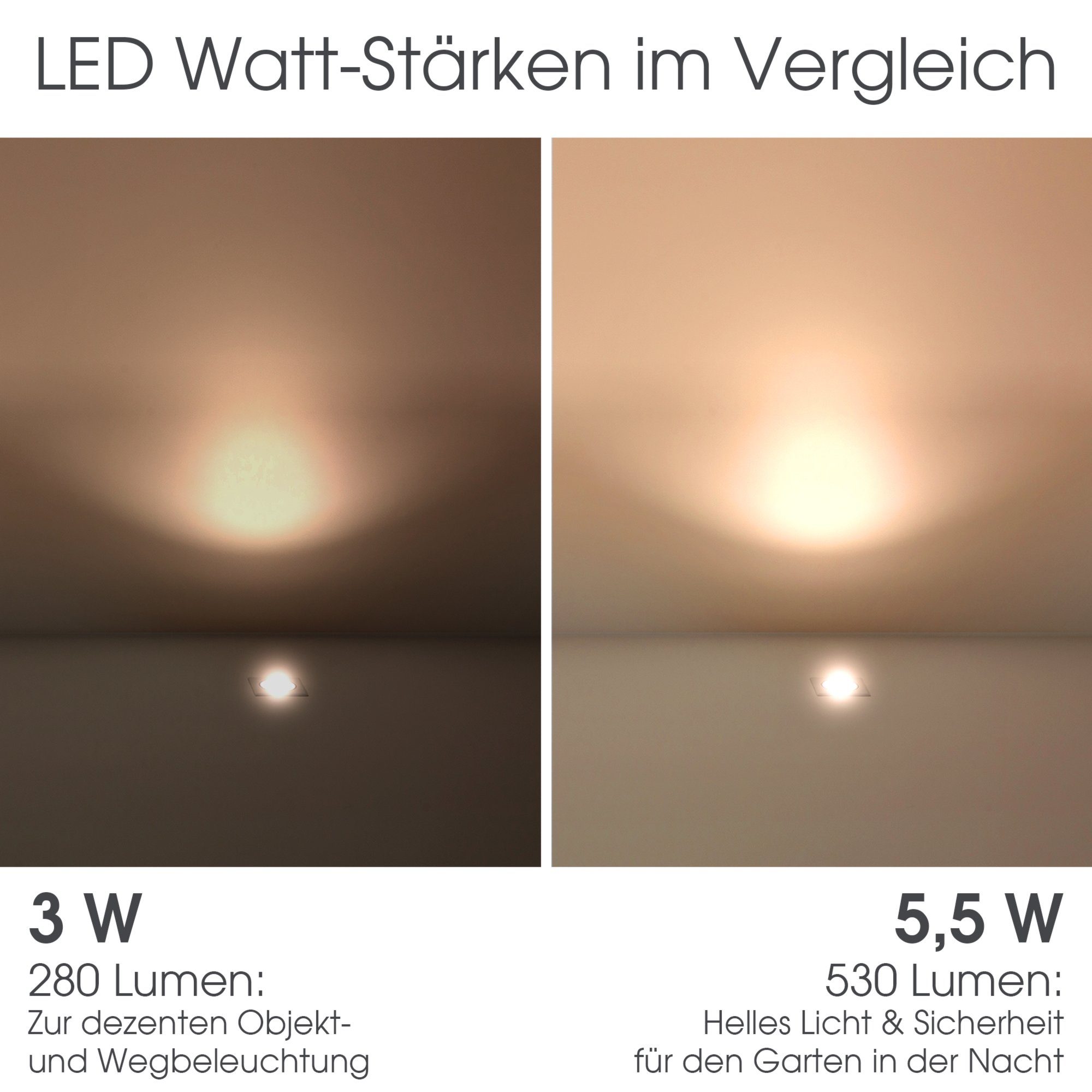 VIROK warmweiss, Warmweiß quadratisch Gartenstrahler 3W GX53 LED LED Bodeneinbaustrahler SSC-LUXon mit