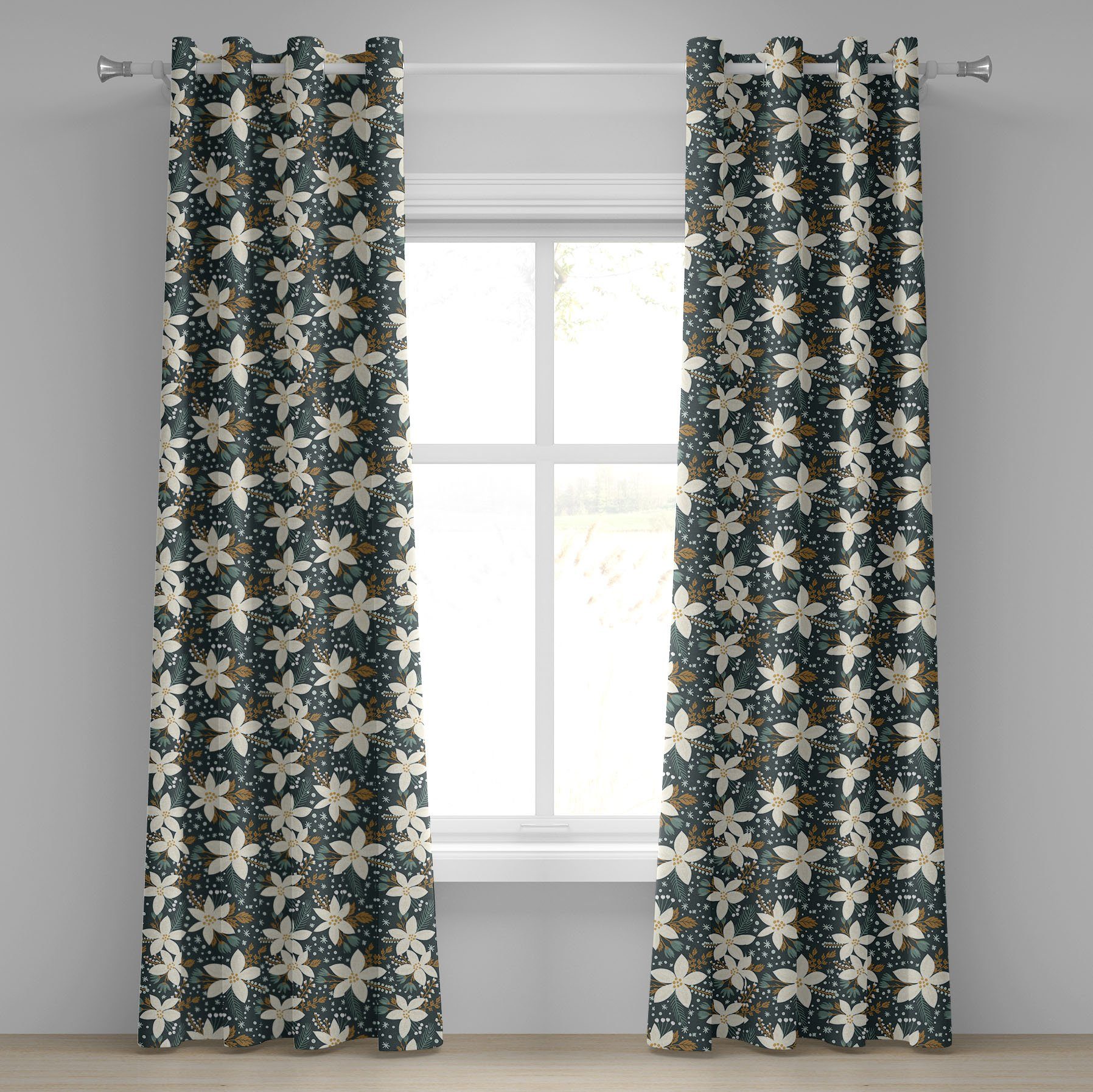 Gardine Dekorative 2-Panel-Fenstervorhänge für Schlafzimmer Wohnzimmer, Abakuhaus, Blumen Poinsettia-Blüten-Kunst