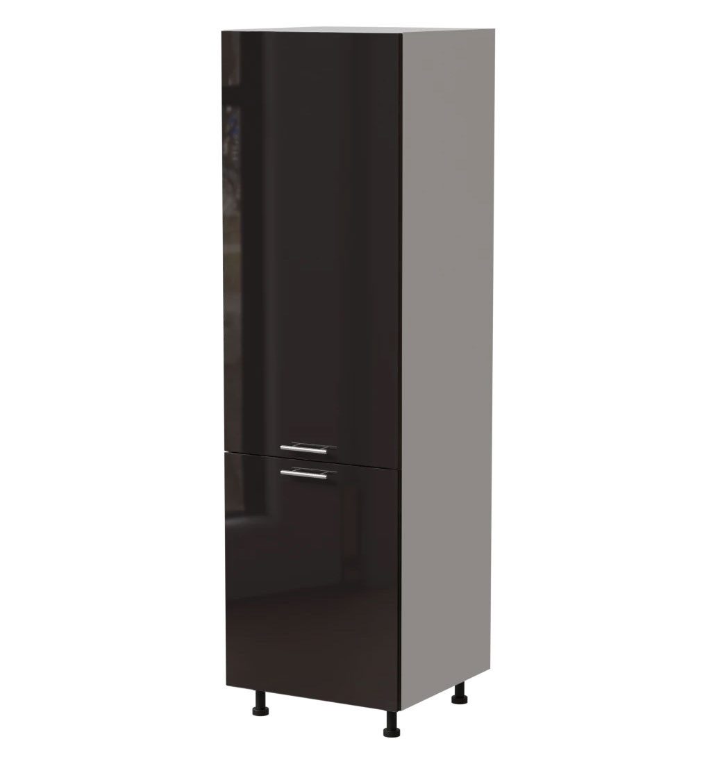 Feldmann-Wohnen Kühlumbauschrank Essen (D14/DL/60/207, 2 Türen, 1 kleines Fach, 1 Kombigerätefach, 1-St., moderne Optik, Acrylfronten mit Glaseffekt) 60x59x207cm weiß - schwarz Hochglanz (ES-D14/DL/60/207)