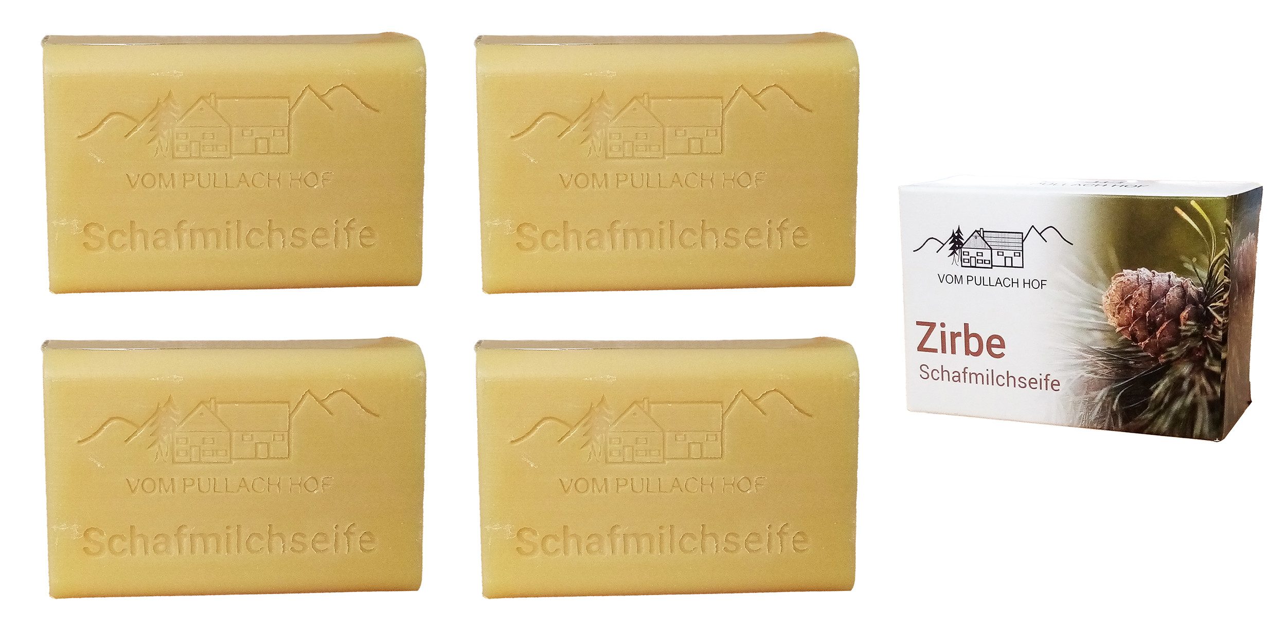 vom Pullach Hof Handseife 4x SCHAFMILCH SEIFE 100g Schafmilchseife Naturseife Duftseife (Zirbe), Duftseife Körperseife Duft Мылоstück