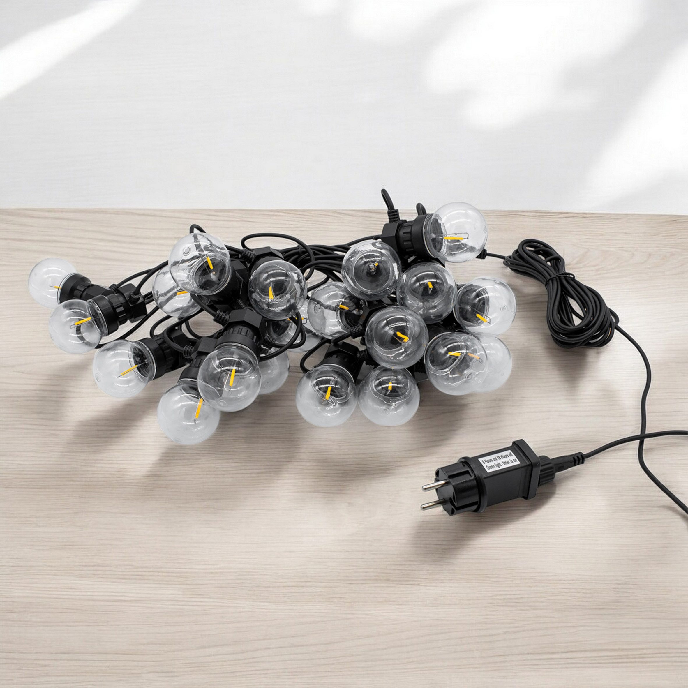 Spetebo LED-Lichterkette Außen Lichterkette 20 LED Glühbirnen mit Timer - 950 cm, 20-flammig, Garten Dekobeleuchtung in warm weiß mit Stecker