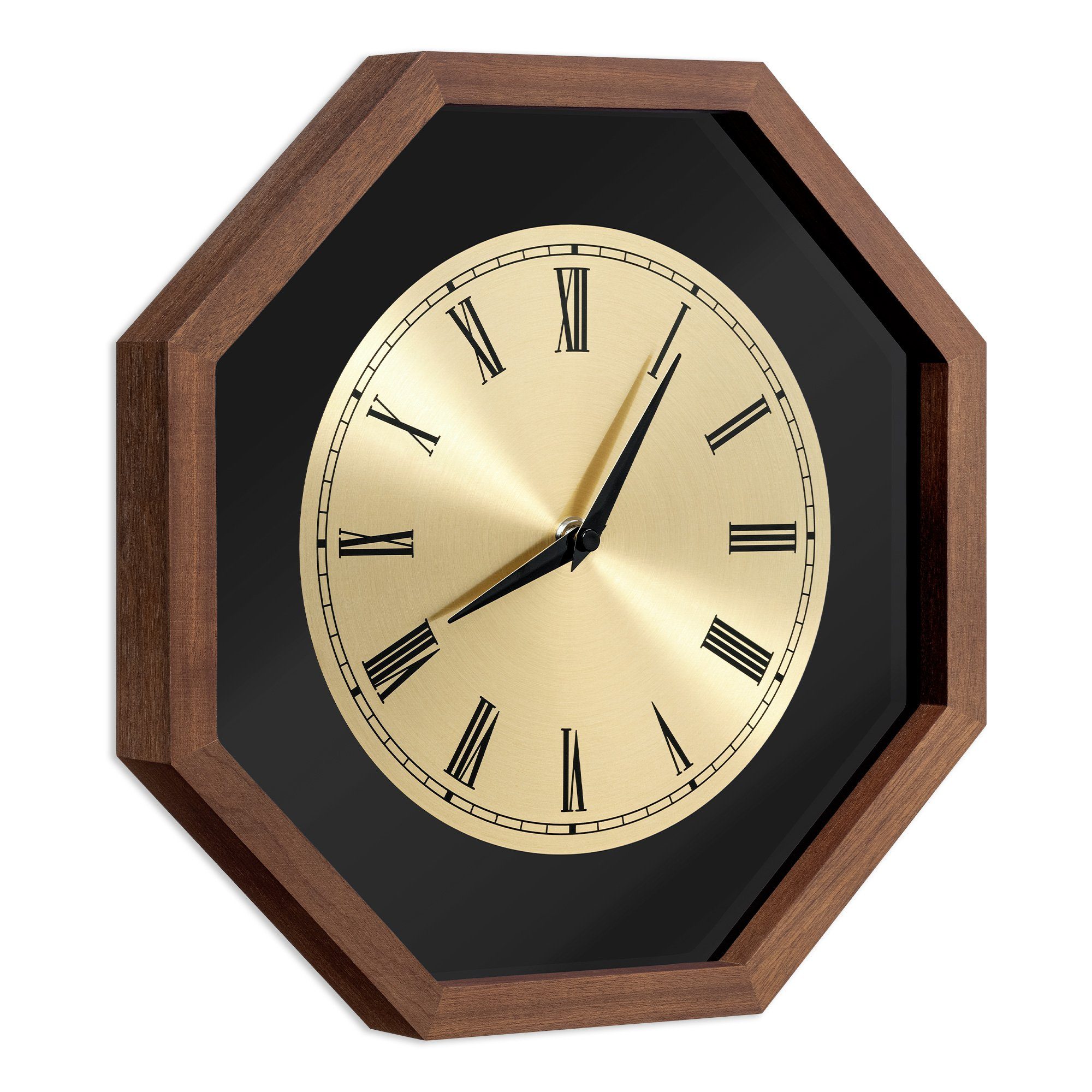 Wanduhr Holz x Analog x 30 Navaris Design Dunkelbraun Wanduhr Achteck 30 - 3,5cm