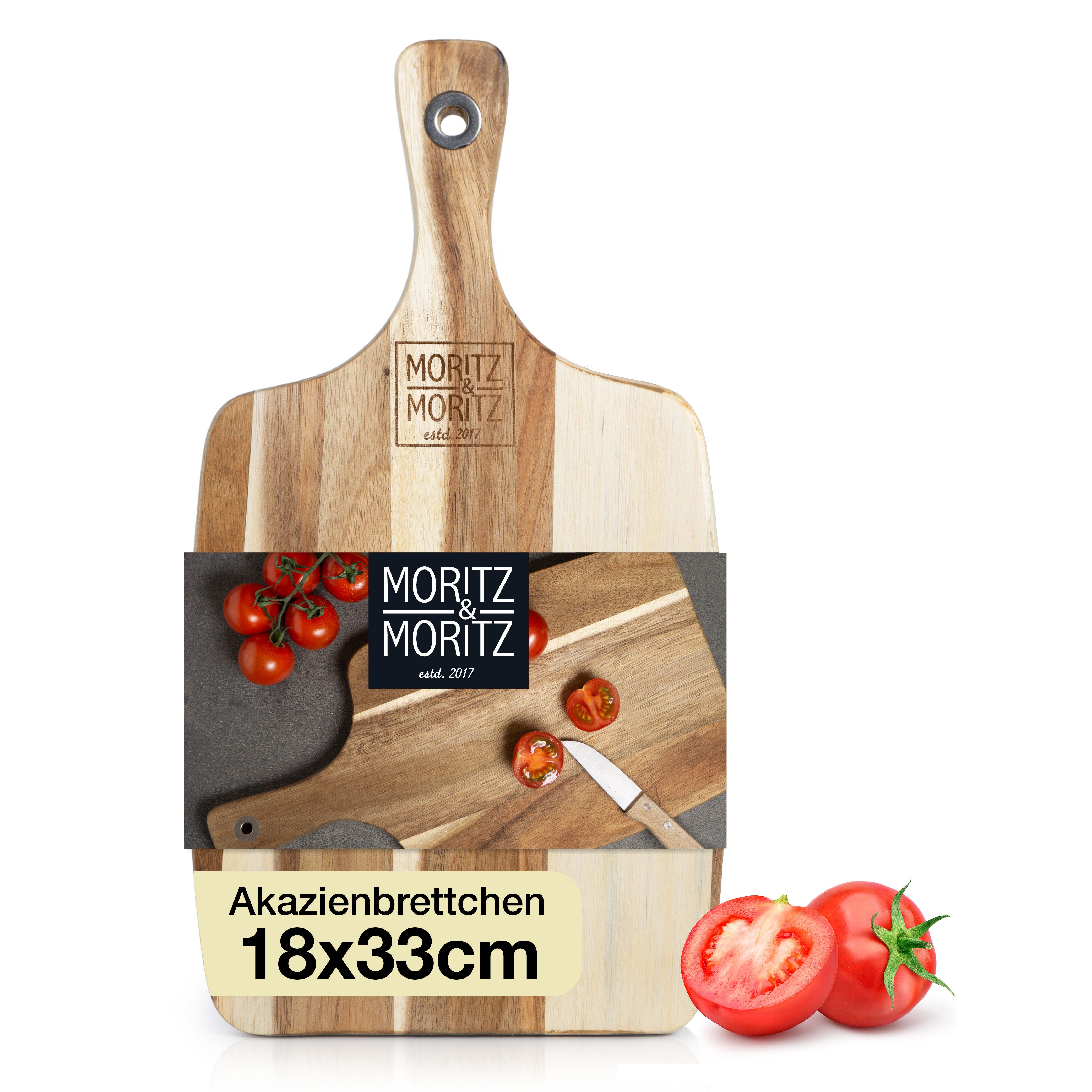 Moritz & Moritz Schneidebrett Holzbrett Akazie mit Griff, Akazienholz, (Akazienholz, 1-St), Antibakterielles Akazie Käsebrett. € 14,99