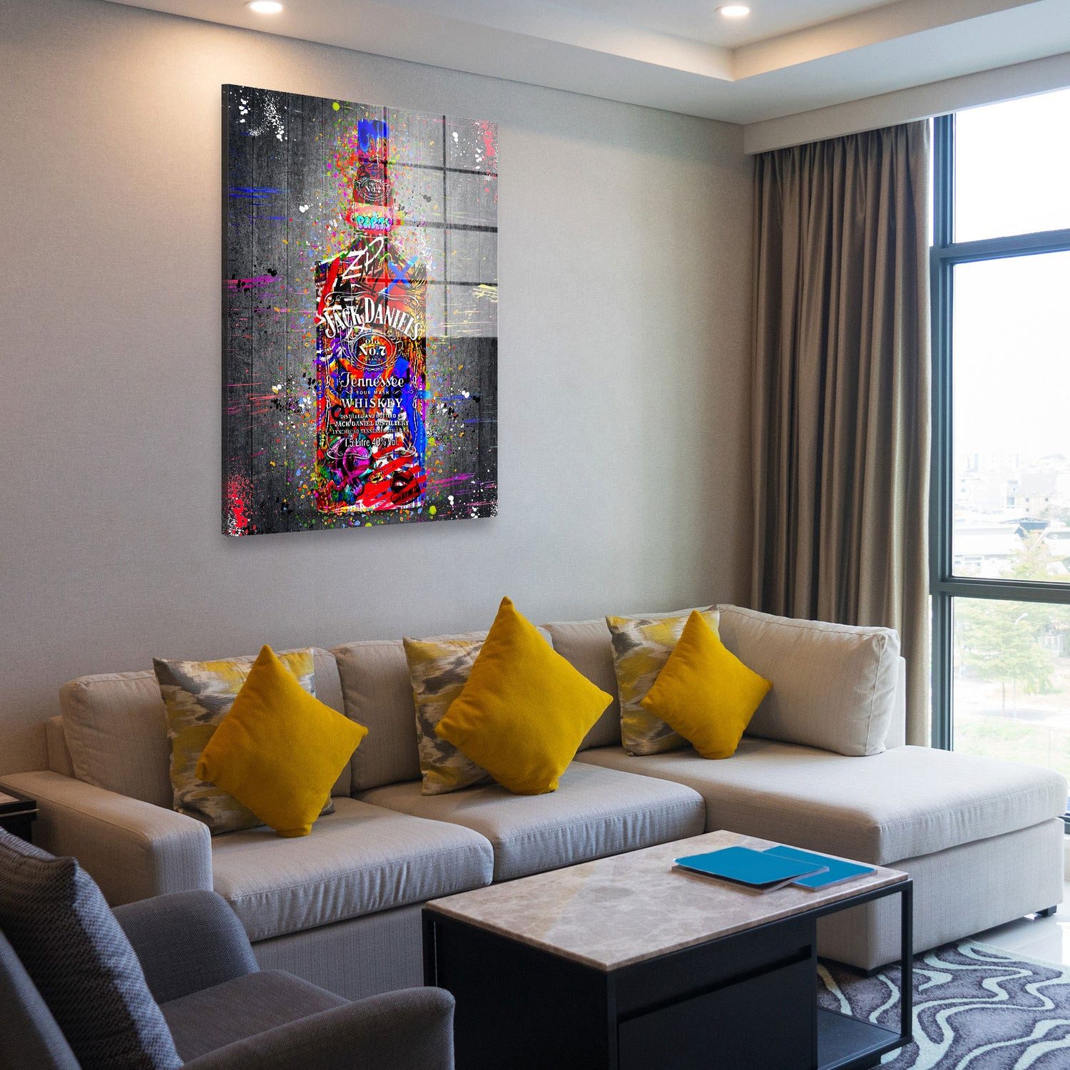 Artedinoi Acrylglasbild Street Art Jack Whisky Acrylglas Wandbild Bild Wanddeko Wohnzimmer XL