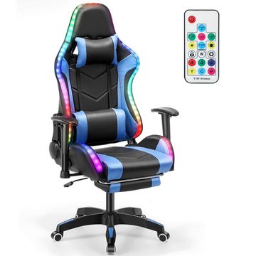 LETGOSPT Gaming Chair Ergonomischer Gaming-Stuhl PC Stuhl Drehstuhl, Höhenverstellbar 140cm, mit Verbindung Armlehnen, Verstellbarer Lordosenstütze und Kopfstütze