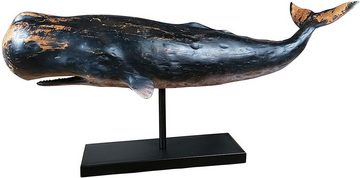 MichaelNoll Dekofigur Wal Dekofigur Statue Skulptur Standfuß Polyresin Modern - Maritime Deko für Wohnung in Holz-Optik Blau - Dekoration für Wohnzimmer, Schlafzimmer oder Badezimmer - XXL 77x17,5x38,5 cm