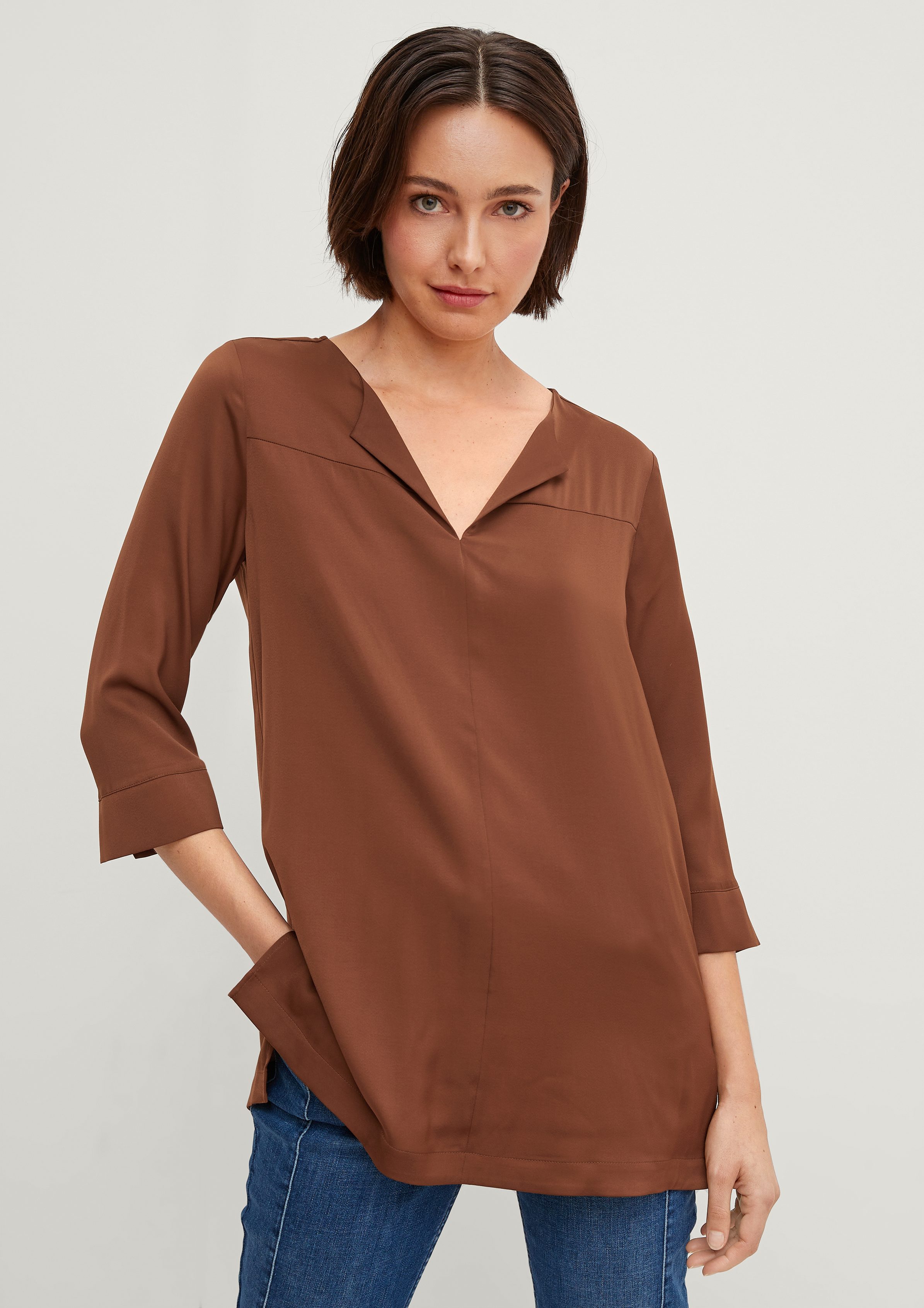 teak Comma 3/4-Arm-Shirt V-Ausschnitt Bluse mit