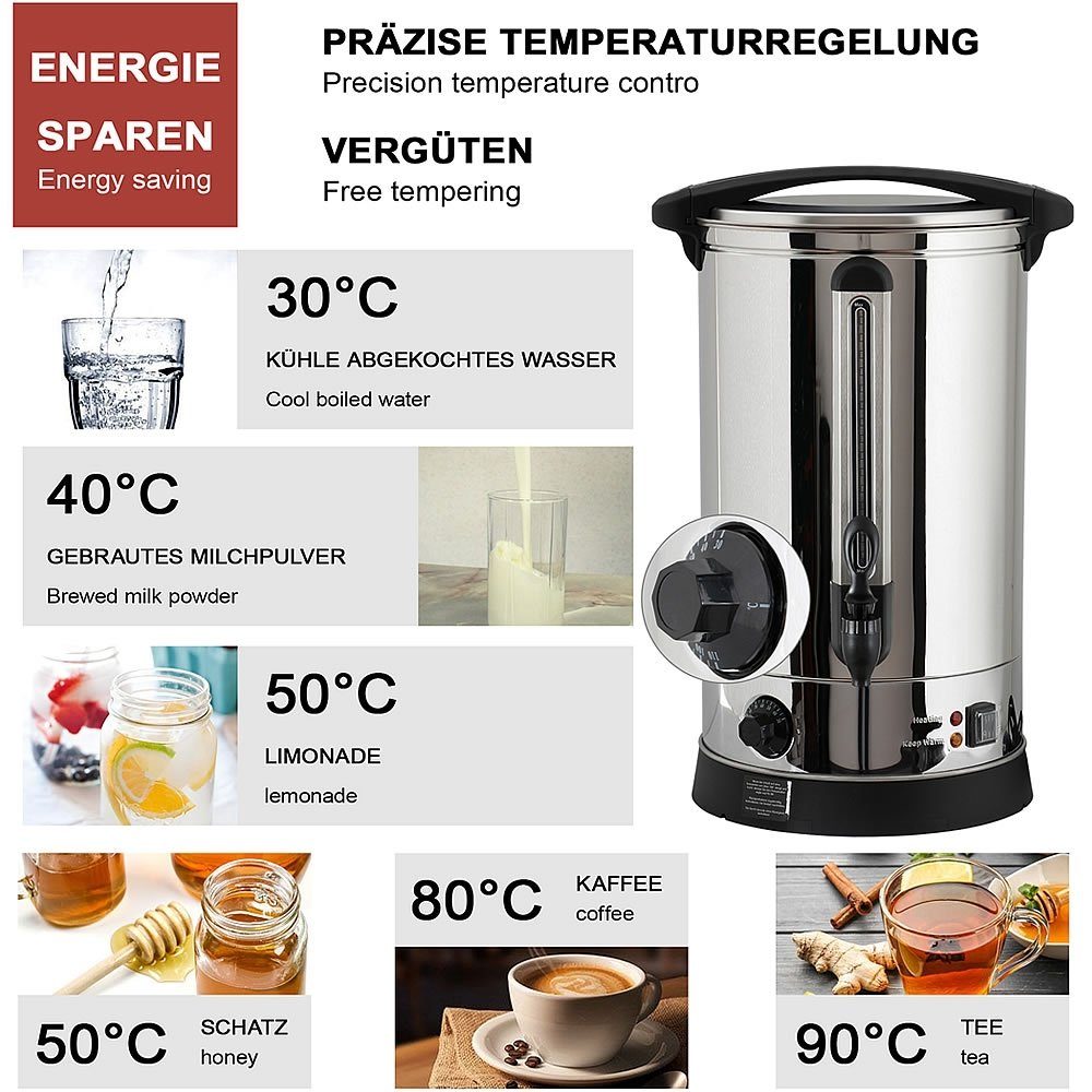 Feel2Home Heißgetränke- und Glühweinautomat Einkochautomat 7 L Glühweinkocher Glühweinkessel Thermostat Tee, 1500 W, Schaltet sich bei Überhitzung automatisch ab