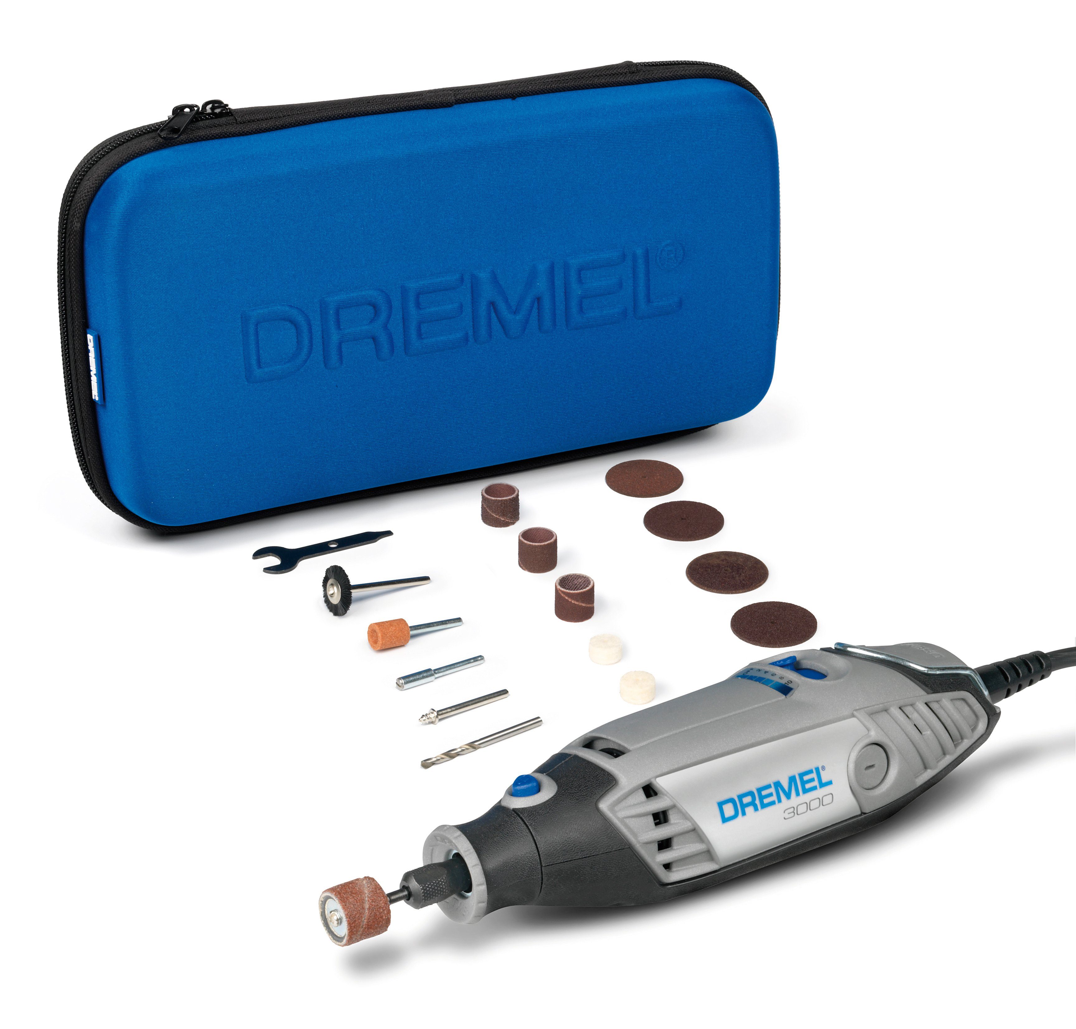 DREMEL Feinbohrschleifer 3000-15, 130 W, 15 hochwertige Dremel-Zubehöre, Softbag