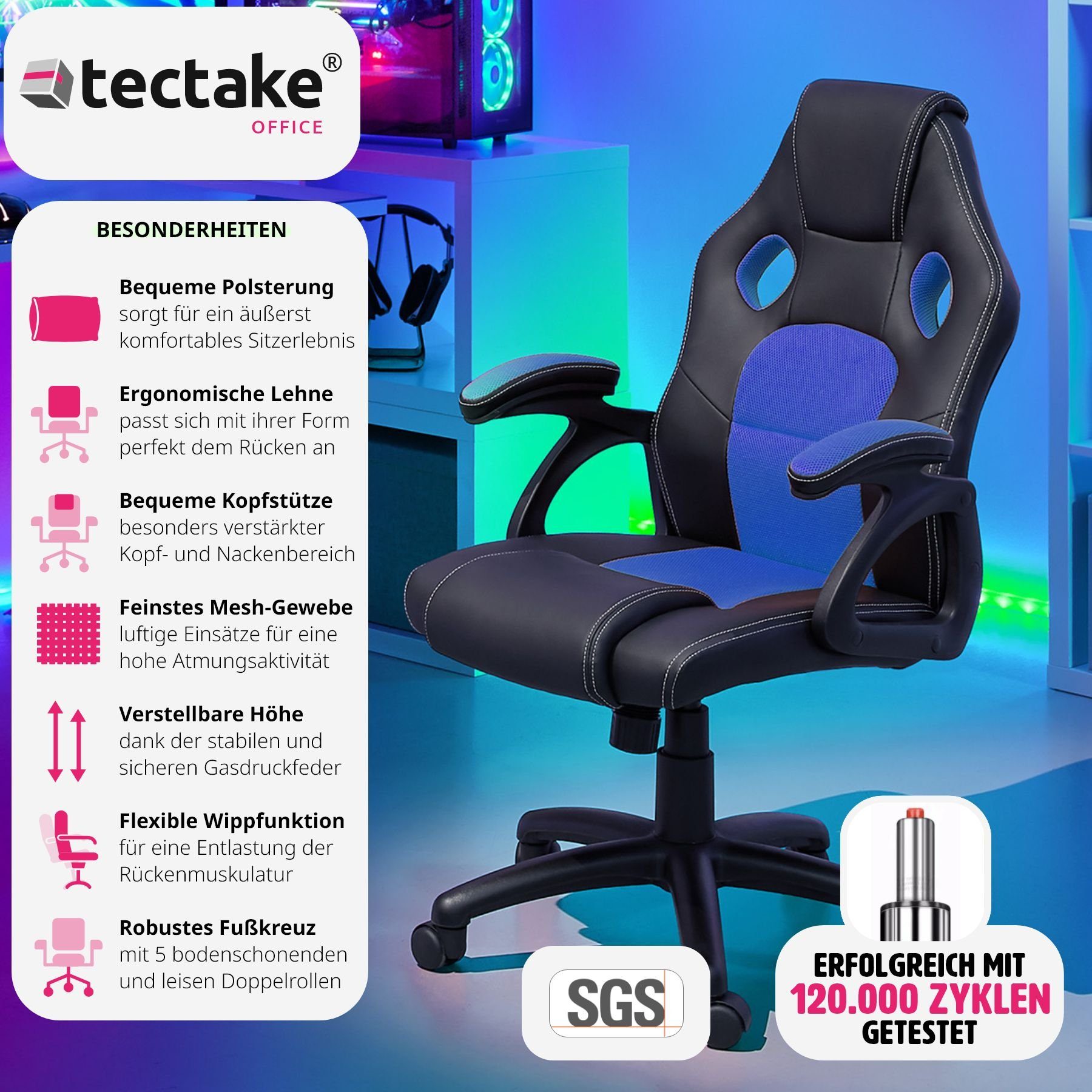 tectake Gaming-Stuhl Bürostuhl (Set, 1 St), Textileinlagen gegen Schwitzen günstig online kaufen