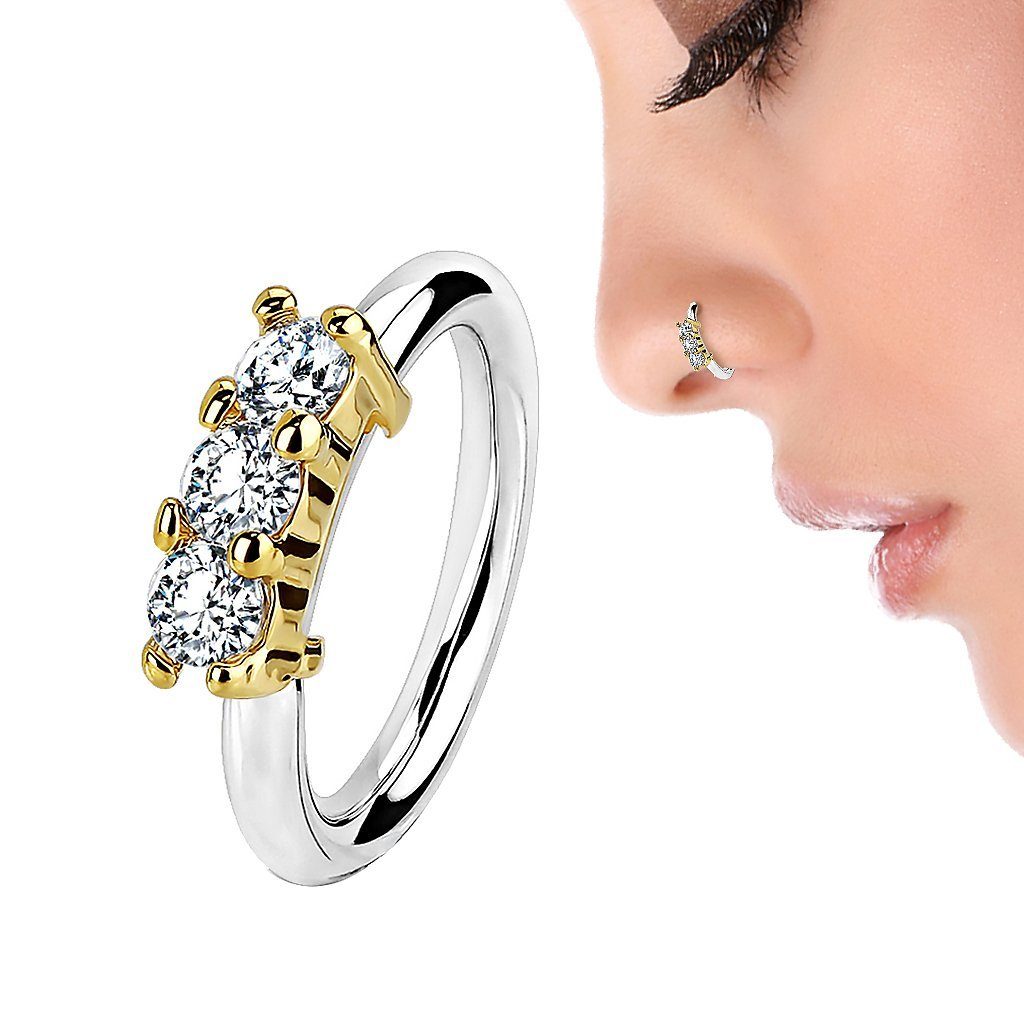 Taffstyle Nasenpiercing Universal Piercing Ring mit 3 Kristallen Nasen, Gli günstig online kaufen