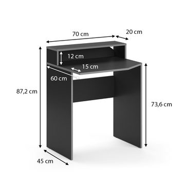 Vicco Computertisch PC-Tisch Gamingtisch KRON Kurz Schwarz Grau