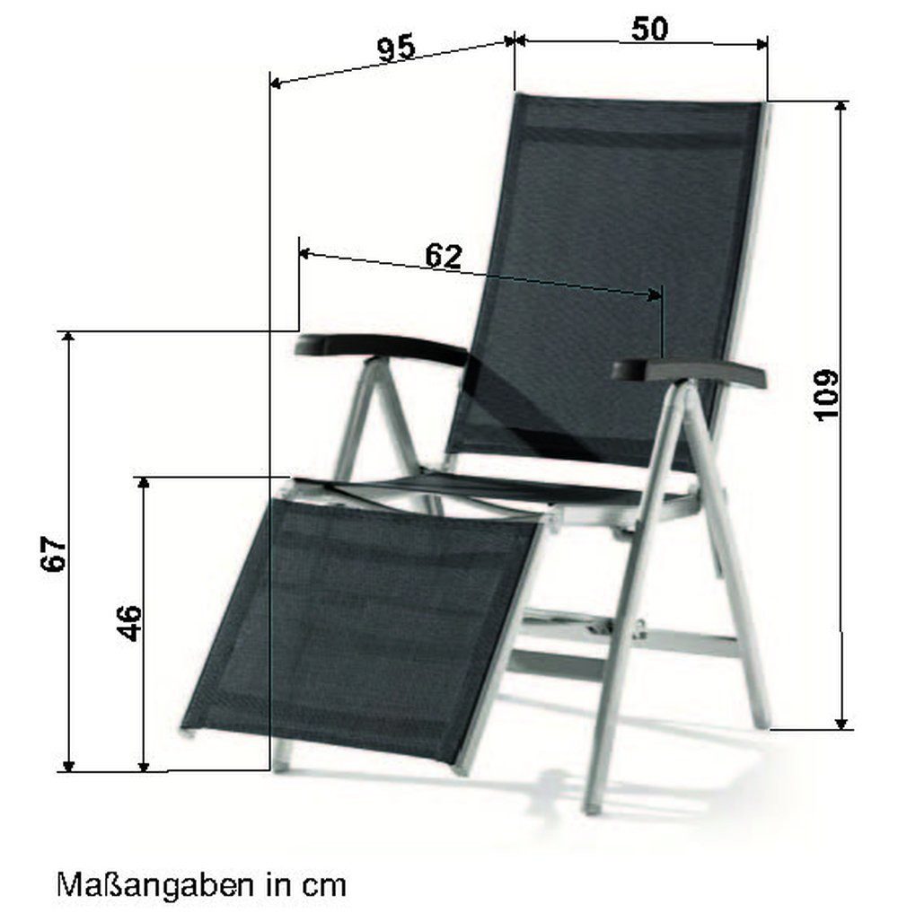 Sieger Gartenmöbel Gartenstuhl in Silbergrau, Kunstfasergewebe - 95x109x62cm (BxHxT)