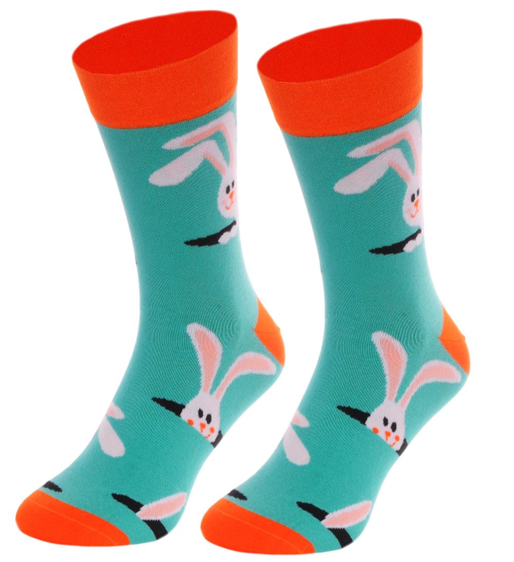 Martinex Freizeitsocken Socken 1 Paar Strümpfe lustige Socks für Damen Herren Kinder mit Hasen weich, lang, bunt, mit Kaninchen, 35 36 37 38 39 40 41 42 43 44 45 46