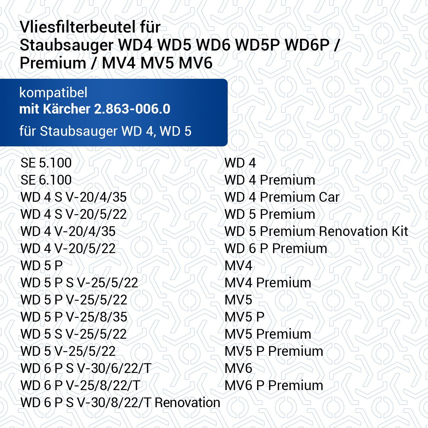 Staubsaugerbeutel Für Kärcher WD 6 P Premium 1.348-270.0 1.348-271.0  Staubsauger