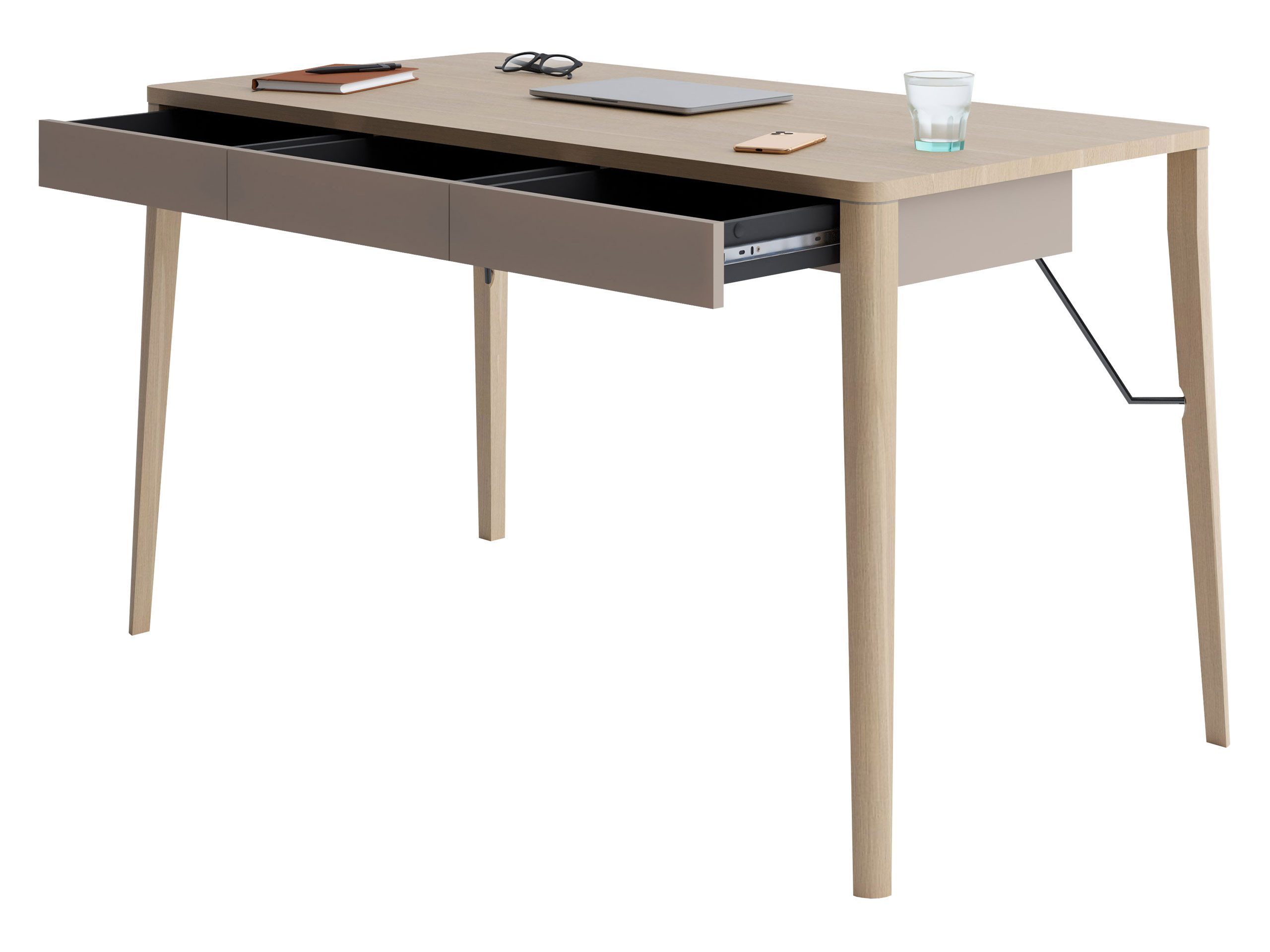 MIRJAN24 Schreibtisch Match 3S MK01 (mit drei Schubladen), Holzbeine, 139x71x77 cm