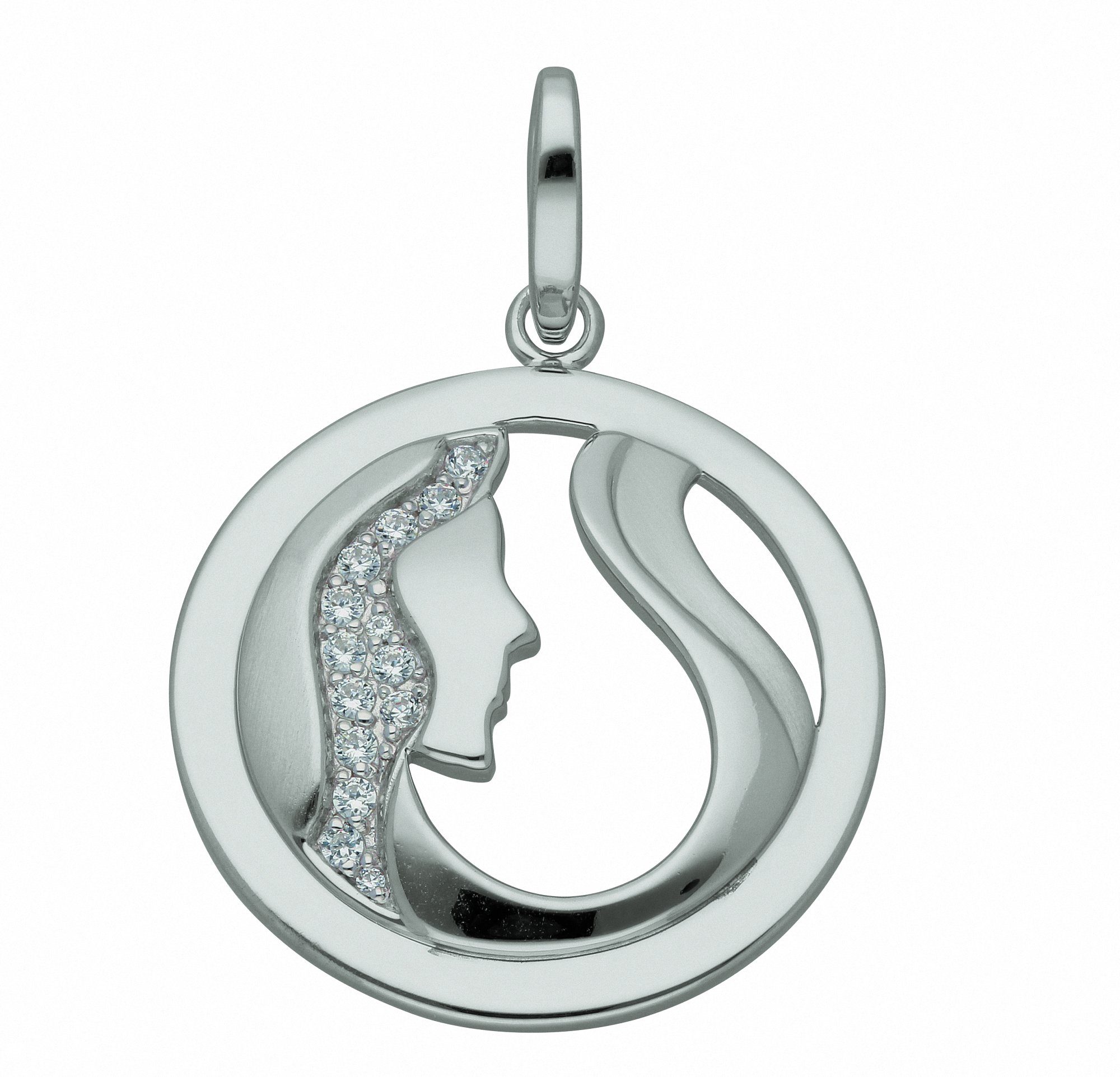 Adelia´s Kette ohne Anhänger 925 Silber Sternzeichen Anhänger Jungfrau mit Zirkonia  Ø 25,2 mm, Schmuckset - Set mit Halskette, Anhänger - gefertigt aus: 925  Sterling Silber rhodiniert