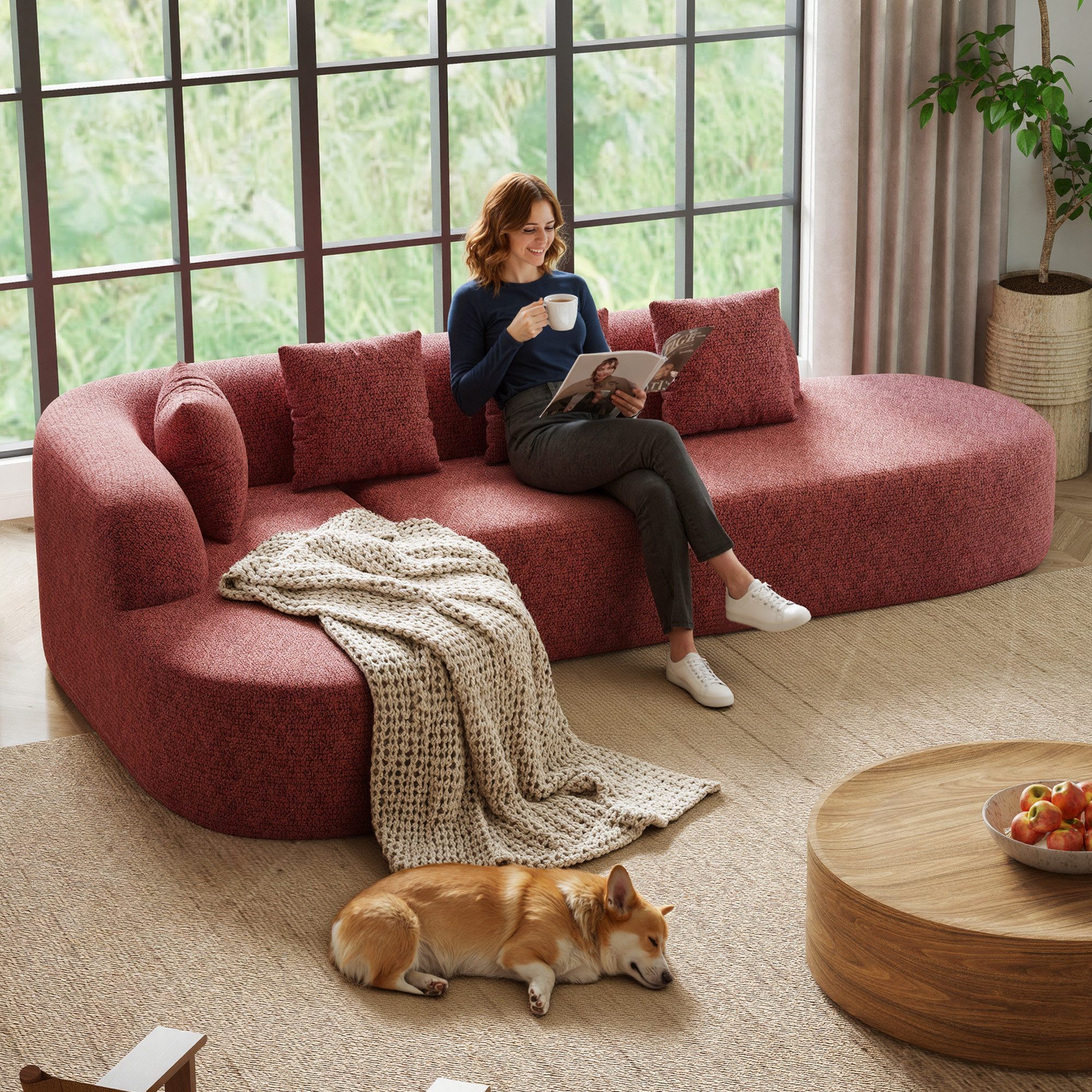 HawthyHome Ecksofa L-Form für Wohnzimmer 290 cm Modulares Wolken-Sofa, 1 Teile, mit Récamiere Ohne Montage, Eckcouch