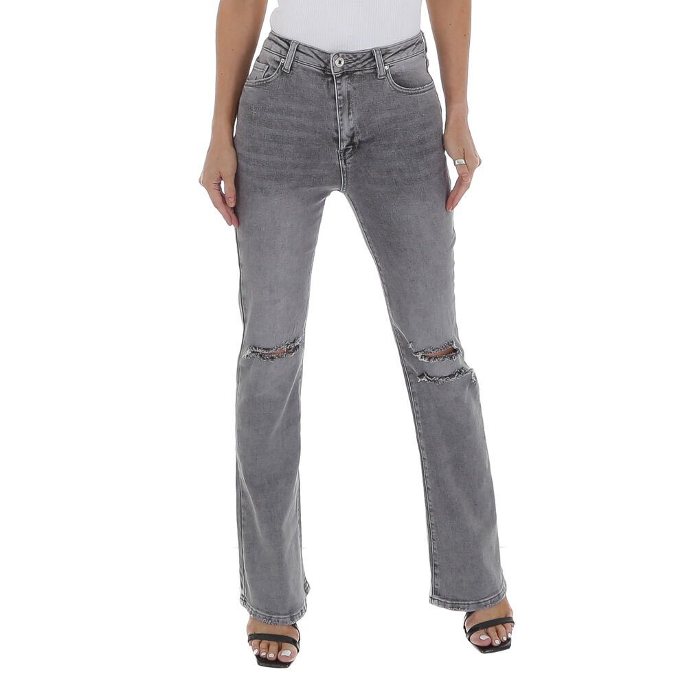 Ital-Design Bootcut-Jeans Damen Freizeit (80943903) Destroyed-Look Stretch Bootcut Jeans in Hellgrau