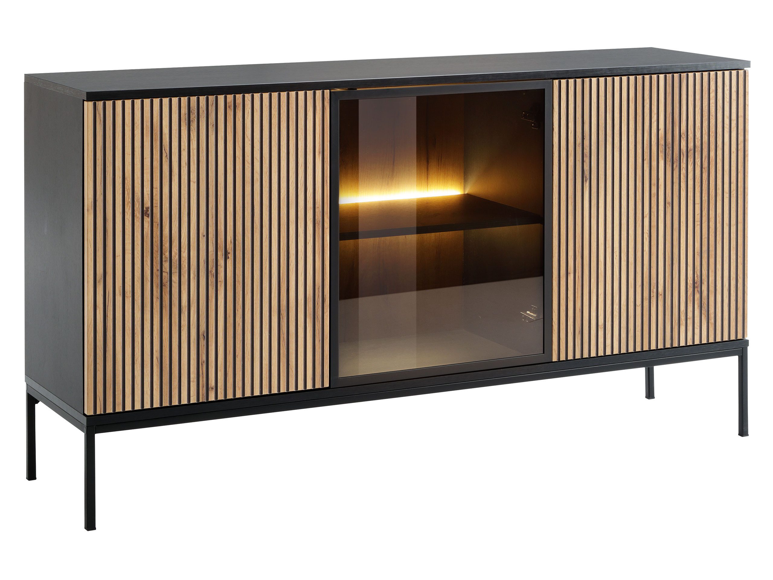 MIRJAN24 Kommode Sento K154 (mit 3-Drehtüren), mit LED-Beleuchtung, 154x39x83 cm