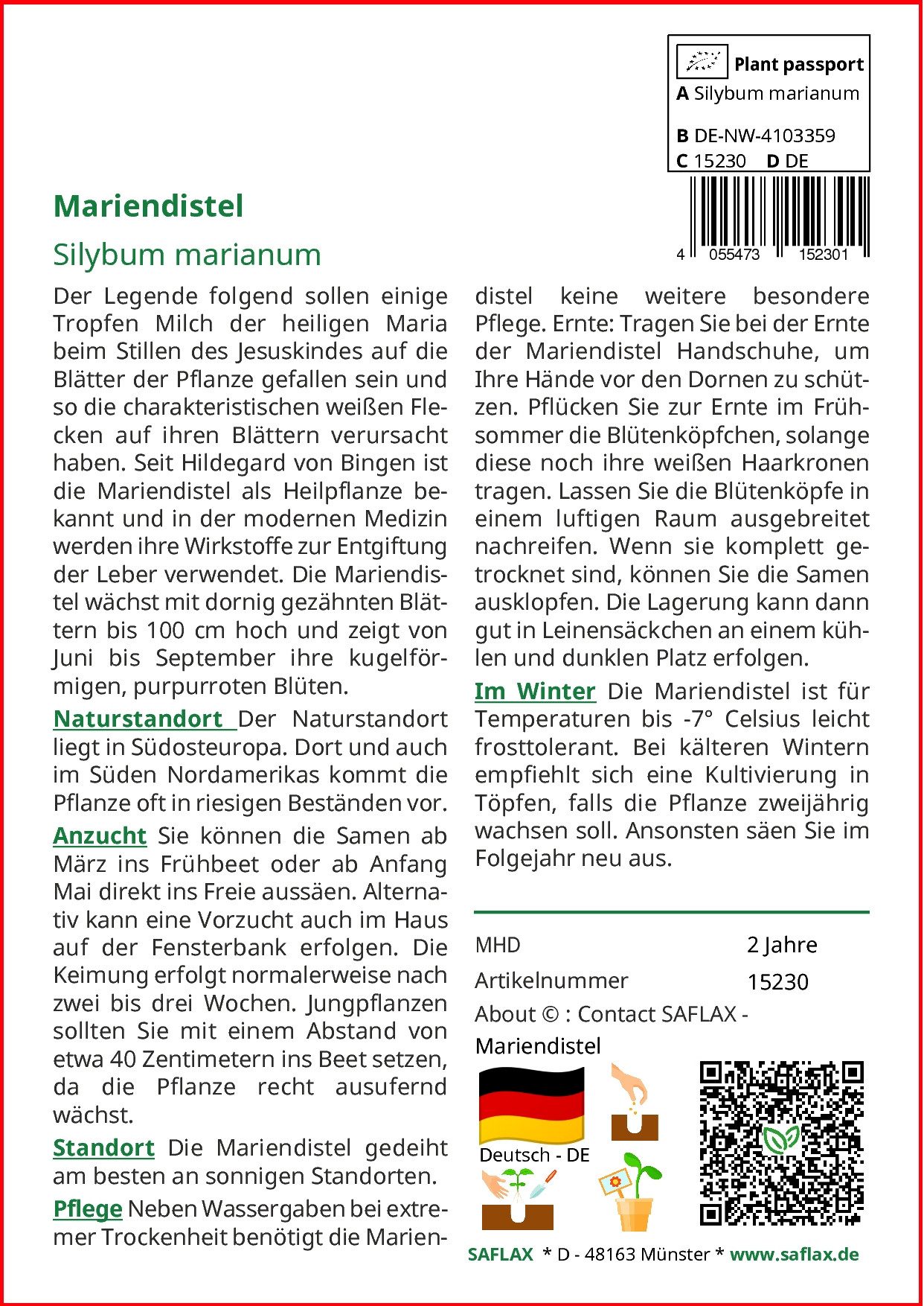 SAFLAX Blumensamen SAFLAX - Samen - Mariendistel – Bild 2 von 5