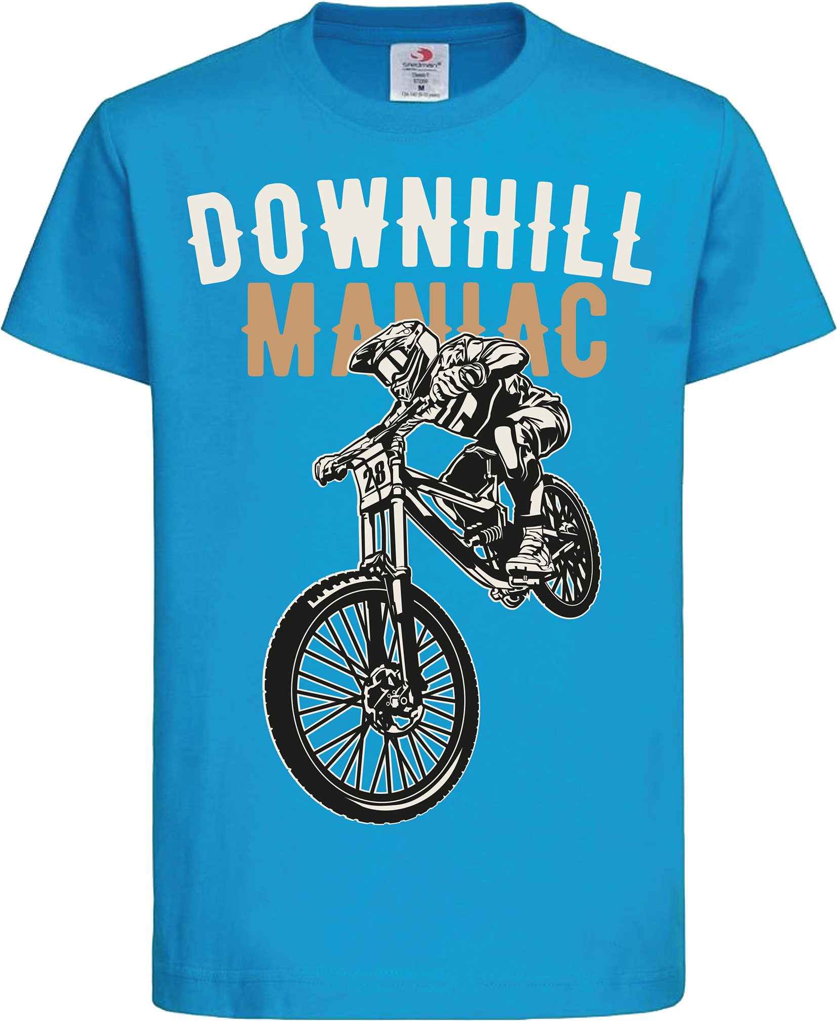 Baddery Print-Shirt Kinder Fahrrad T-Shirt: "Downhill Maniac", hochwertiger Siebdruck, aus Baumwolle