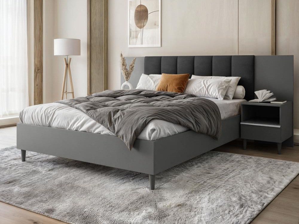 Beautysofa Polsterbett LECTUS, mit Bettkasten, mit gepolsterter Kopfteil, 4 Farbvarianten: Weiß/ Schwarz/ Artisan/ Graphit