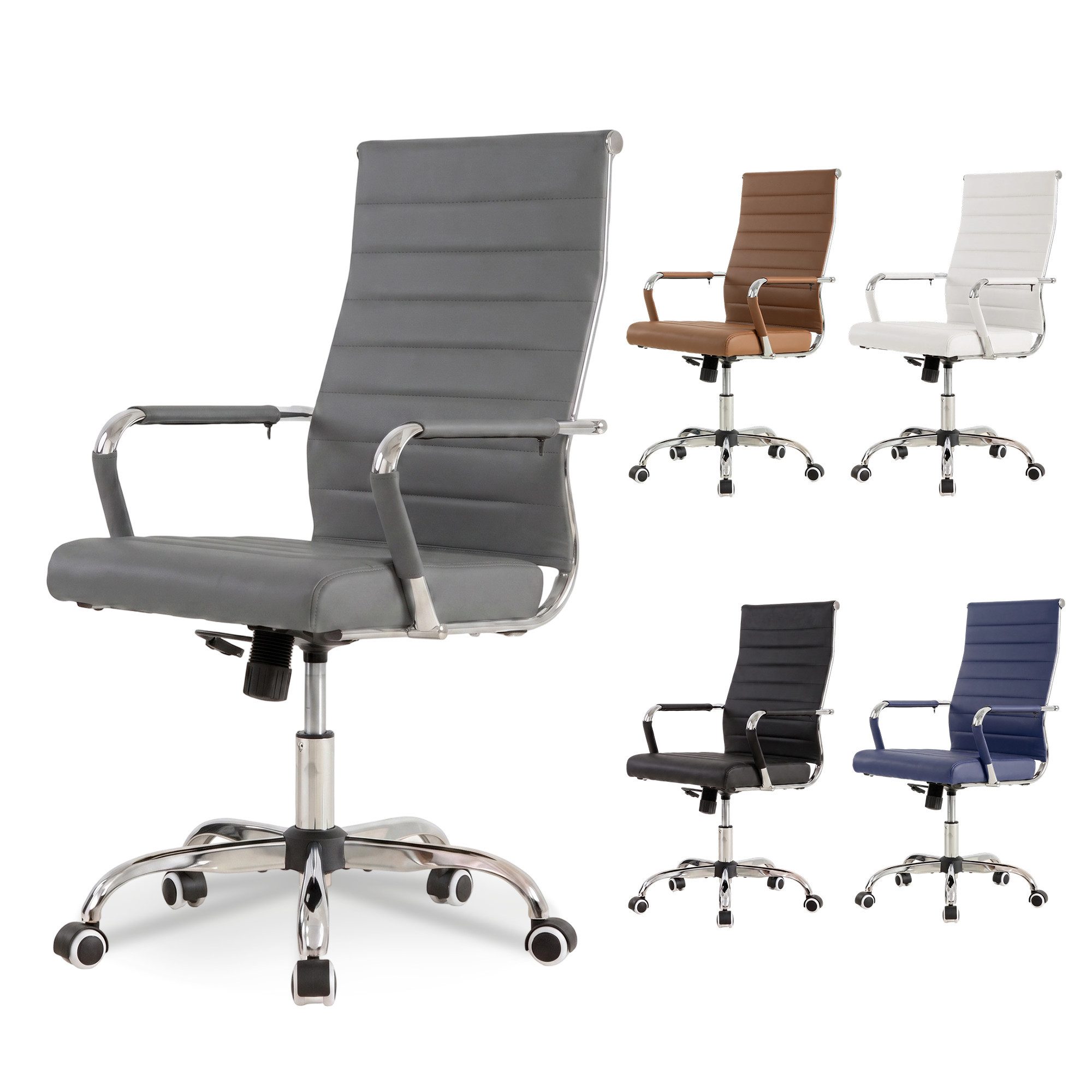 UEV Stuhl Schreibtischstuhl ergonomisch, Drehstuhl mit Rollen (Bis 150kg, Konferenzstühle, Büro-Gästestuhl), Höhenverstellbar,Wippfunktion,Metallrahmen,Gepolstert Kunststoff