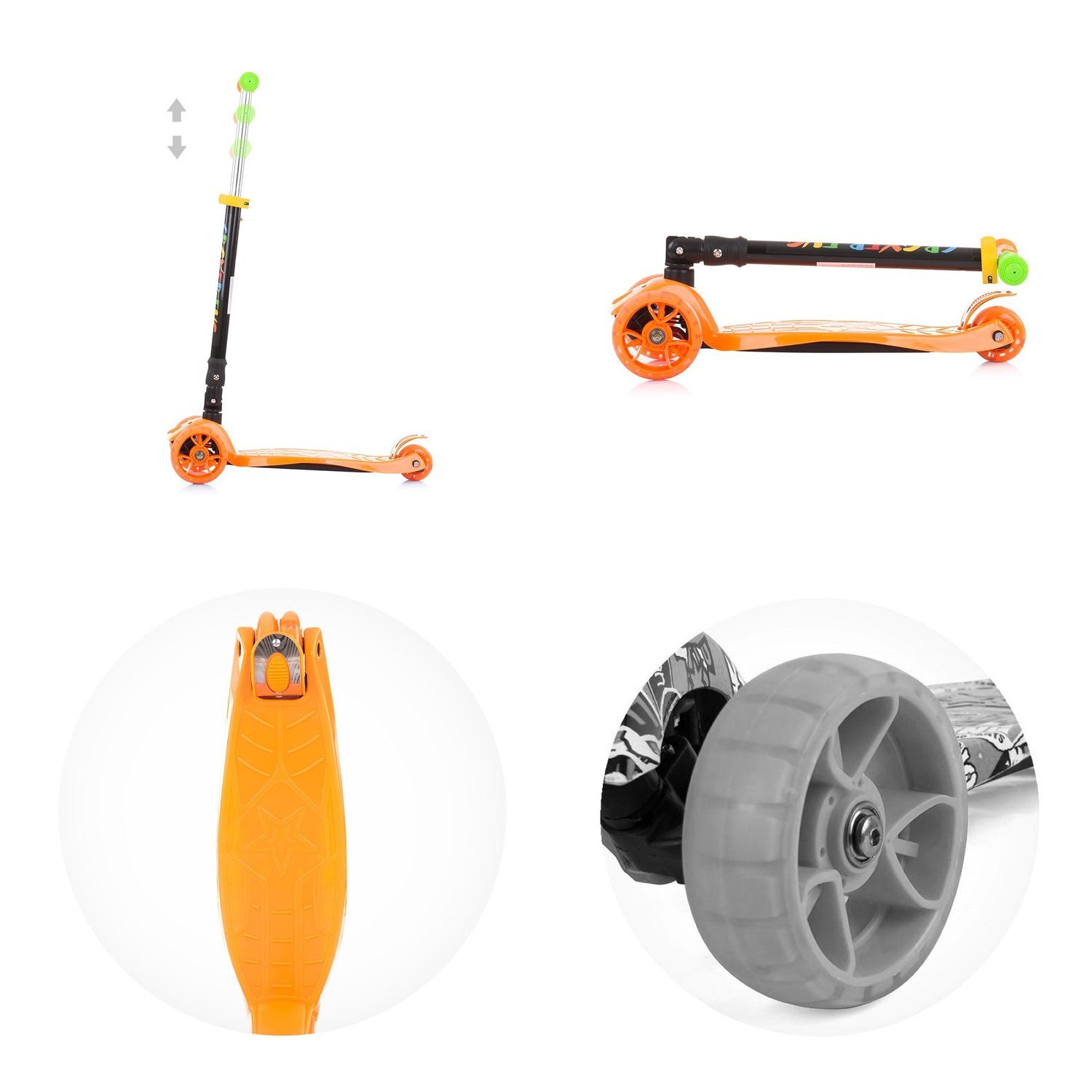 Chipolino Räder Cityroller Lenker Licht Scooter Graffiti Evo, Croxy 3 Kinderroller orange höhenverstellbar