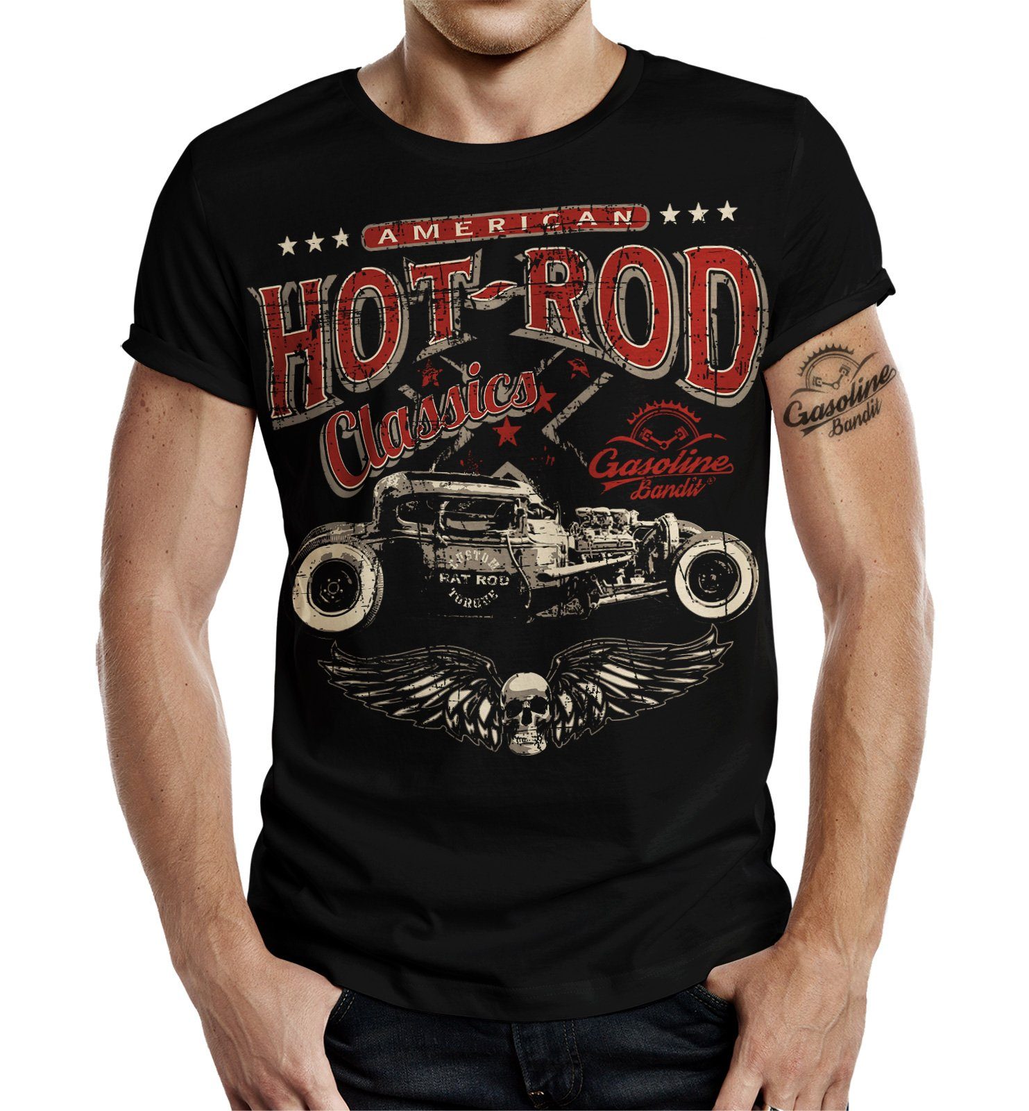 für Classic Hot Hot-Rod Racer BANDIT® Rockabilly Fans: T-Shirt GASOLINE Rod