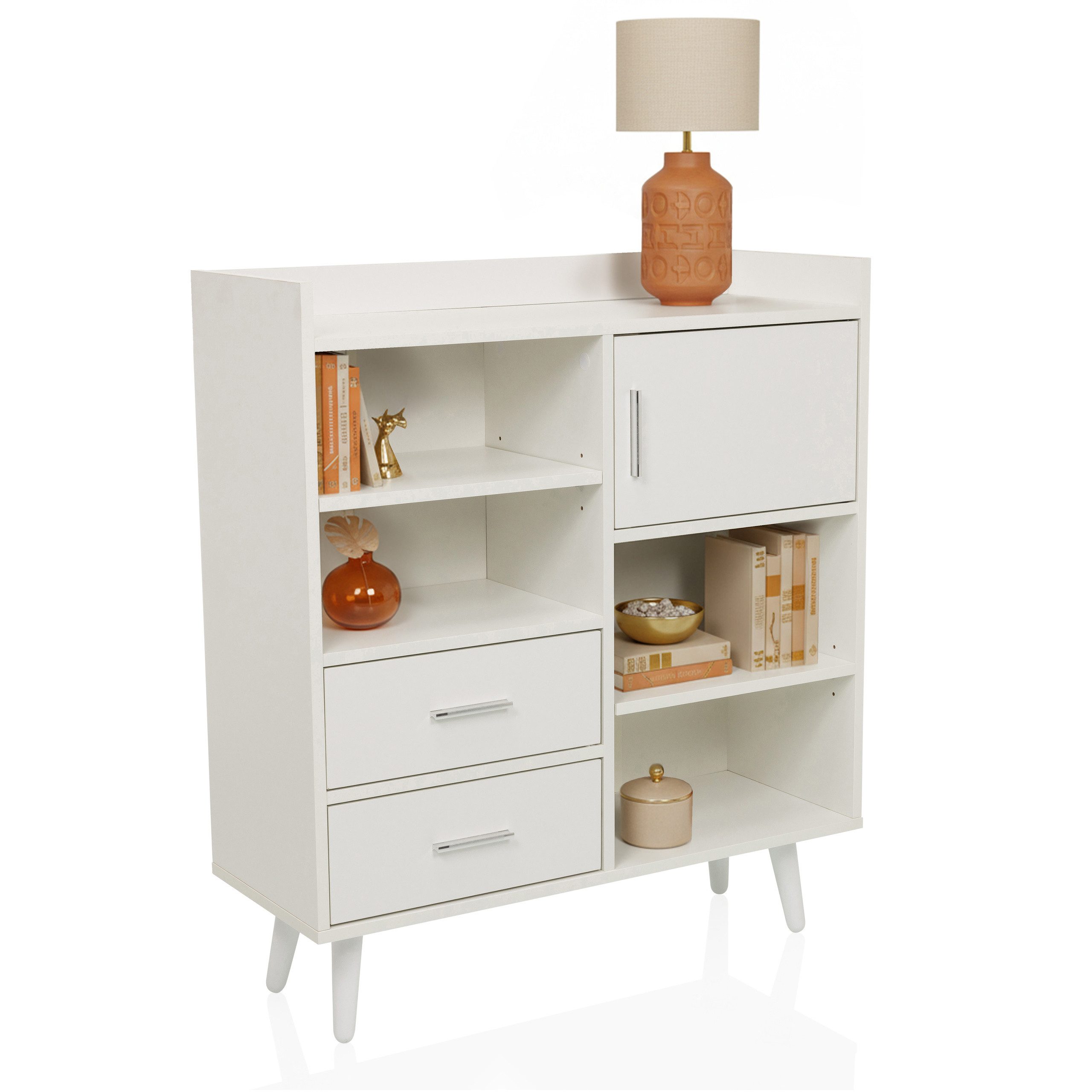 hjh LIVING Kommode MYRDAL Sideboard H/B/T: 90.0 x 80.0 x 30.0 cm, Highboard Anrichte mit 2 Schubladen 1 Tür, Industrial-Stil, Holzfuß