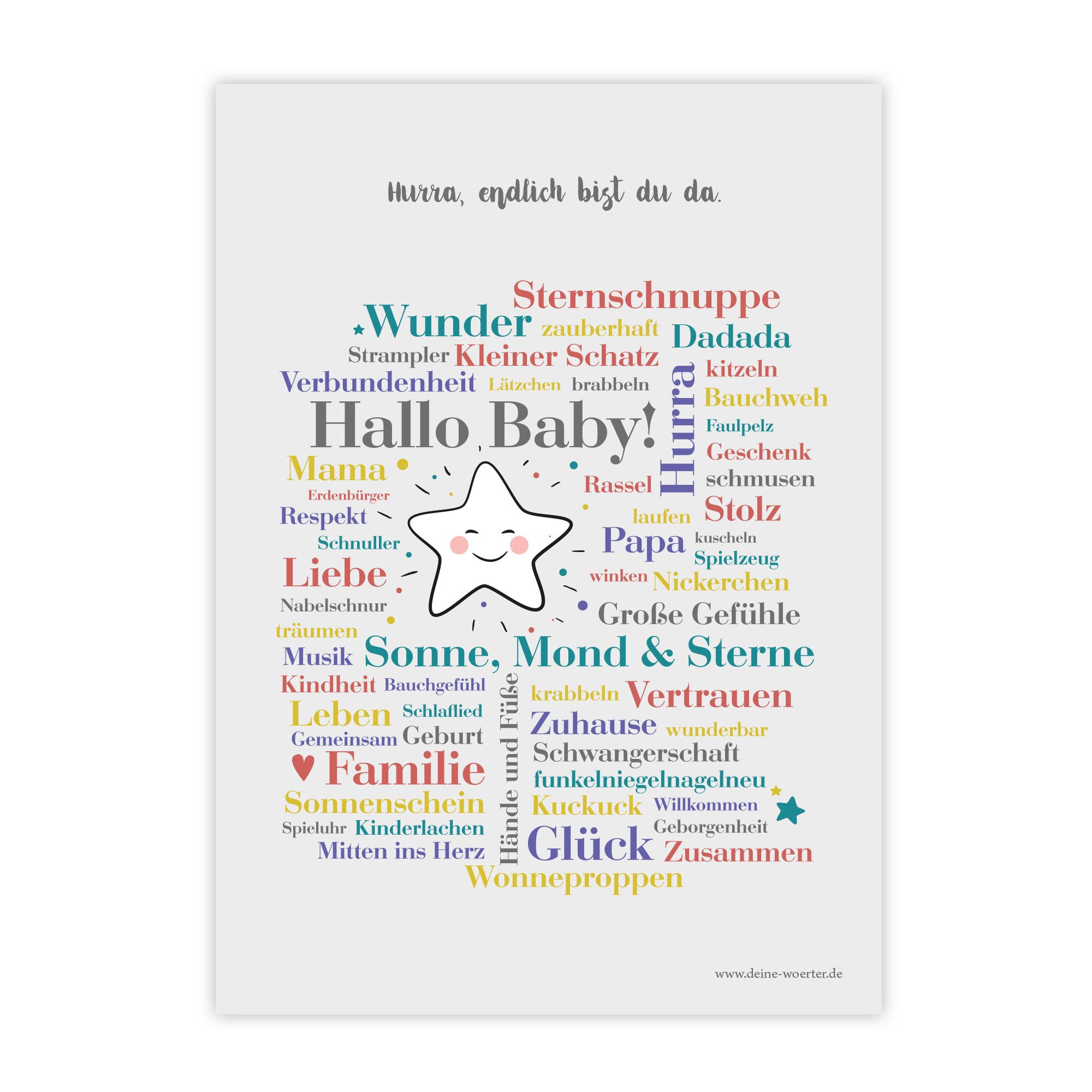 Deine Wörter Grußkarten Hallo Baby Postkartenset, 5 Karten, DIN A6, Geburt, Geschenk
