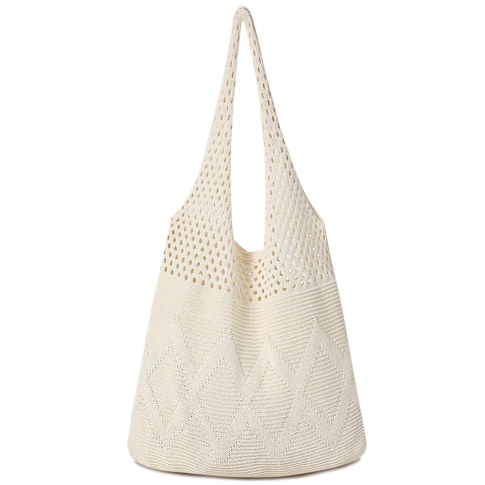 nsihing Strandtasche Damen Sommer Boho, Gestrickte Tasche Beach Bag Netz Strandbeutel, Häkeltasche Mesh Gehäkelt Handtasche, Umhängetasche