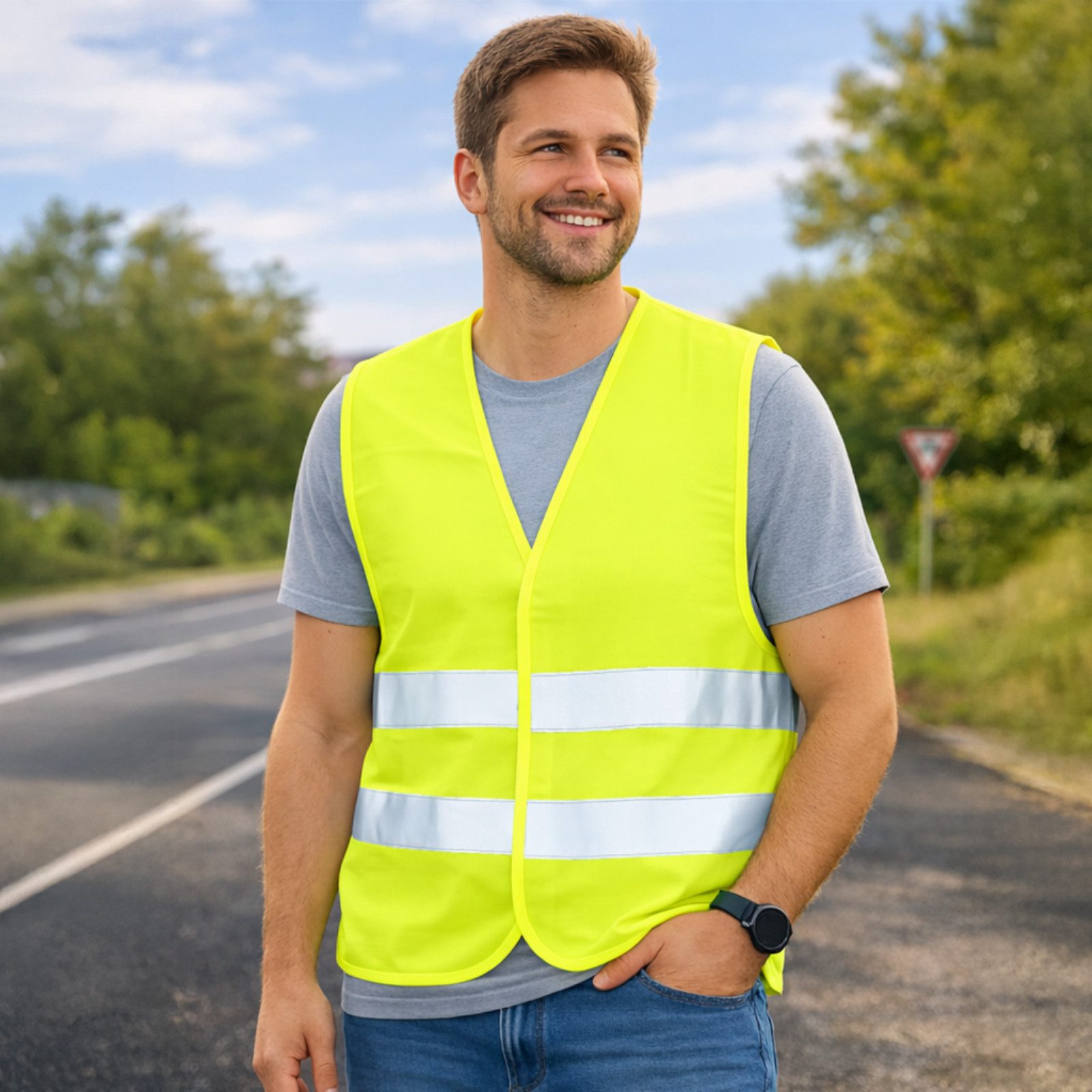 FIRST AID ONLY® Warnweste Warnweste Gelb (4er-Pack), Sicherheitsweste EN ISO 20471:2013 (4-tlg) Reflektierende Weste für Erwachsene, Einheitsgröße