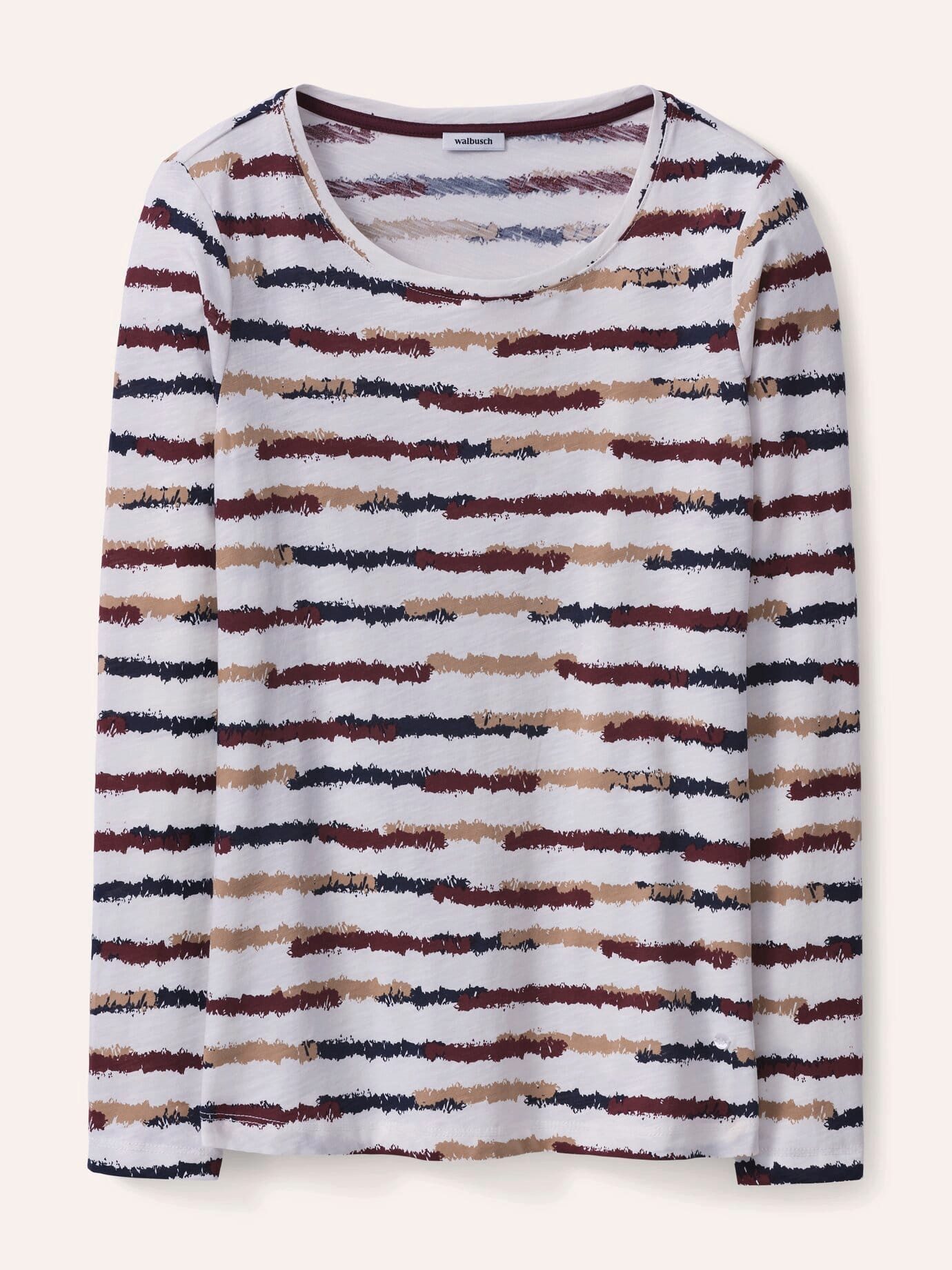 Walbusch T-Shirt Damen Abstract Stripe Baumwollshirt Langarm Rundhals Flammengarn mit lebendiger Streifen-Optik, pflegeleicht, vielseitig