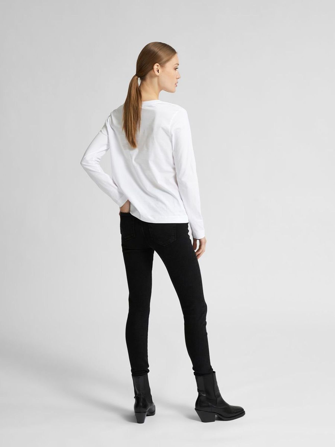 Pullover Shirt Basic (1-tlg) SLFSTANDARD 3831 SELECTED Sweater T-Shirt Dünner Longsleeve Weiß in FEMME