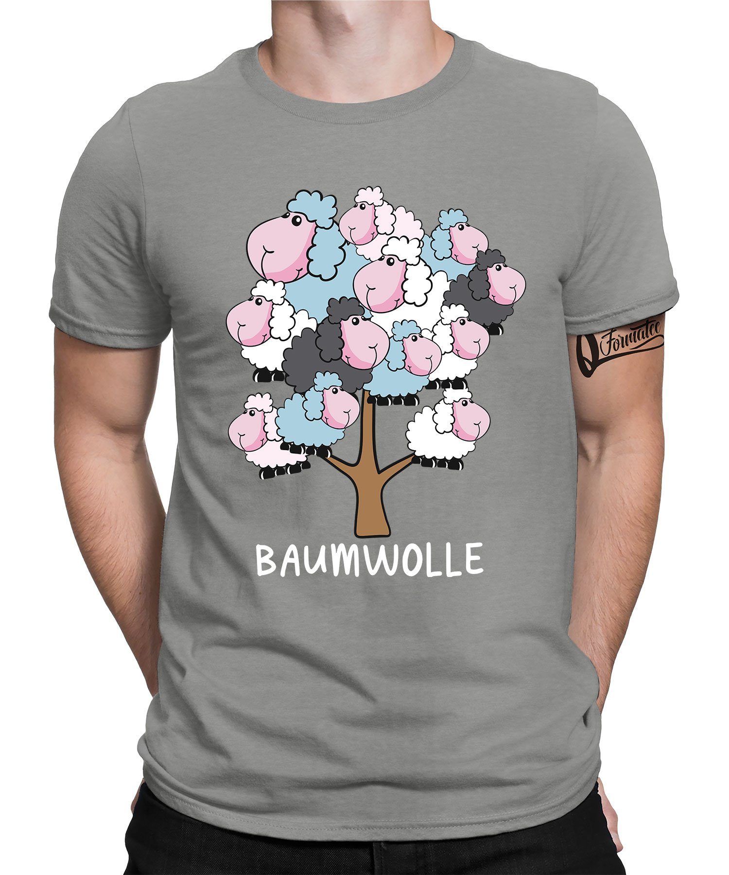 Quattro Formatee Kurzarmshirt Baumwolle - Herren Spruch (1-tlg) Lustiger Heather Grau Statement T-Shirt