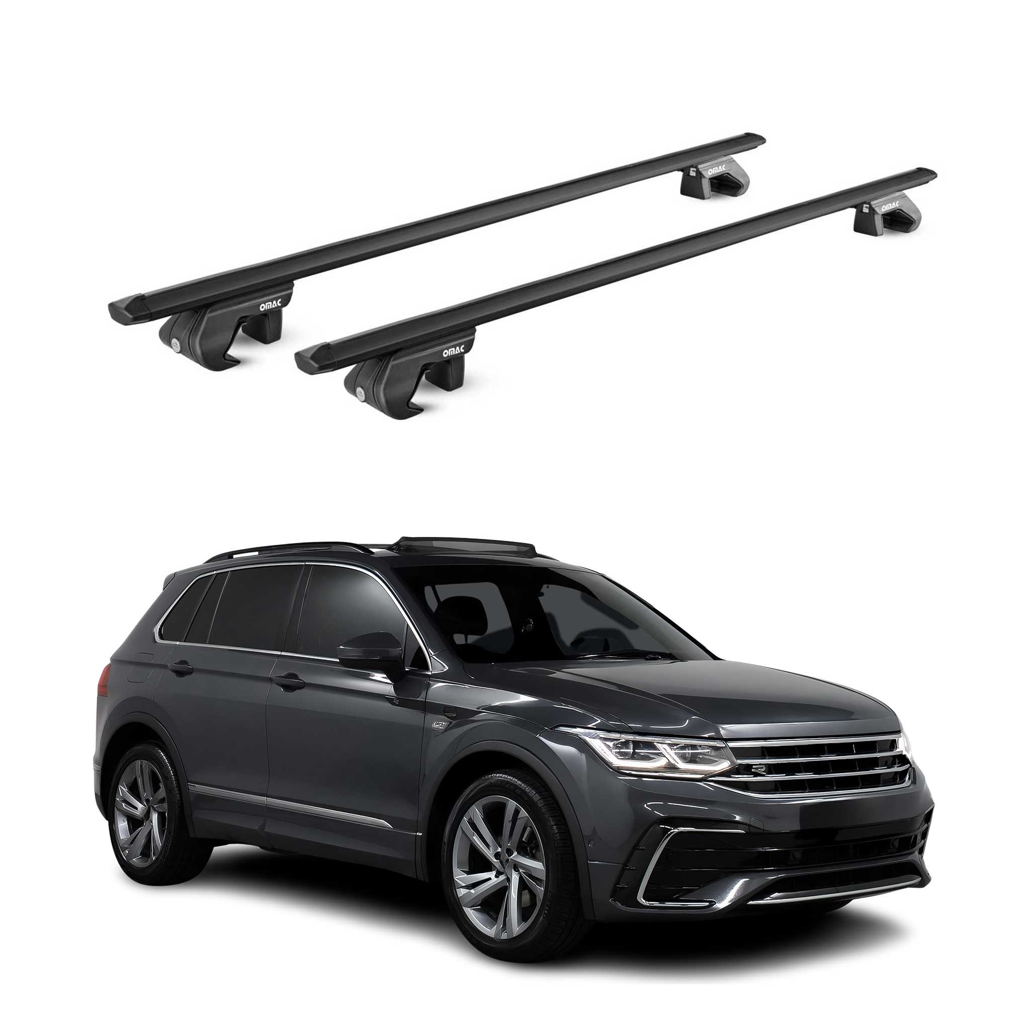 OMAC Dachträger Alu für VW Tiguan AD1 Allspace BW2 2016-2025 5 türig Schwarz ABE 2x (2-St), Wasserbeständig,Abnehmbar,Multifunktional,Leichtgewichtig