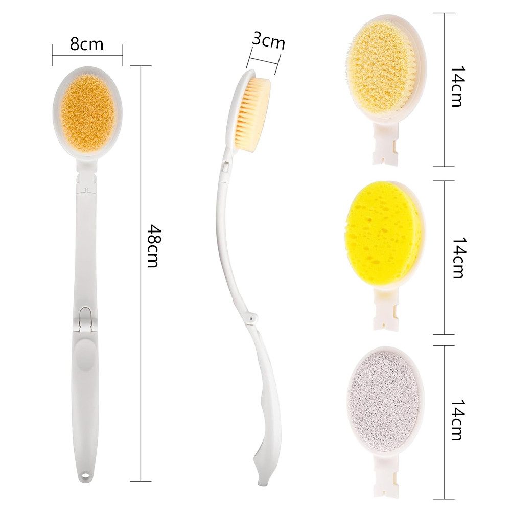 TUWENA Badebürste 3-in-1 Duschbürste mit langem Griff,Faltbarer Abnehmbarer Rückenbürste