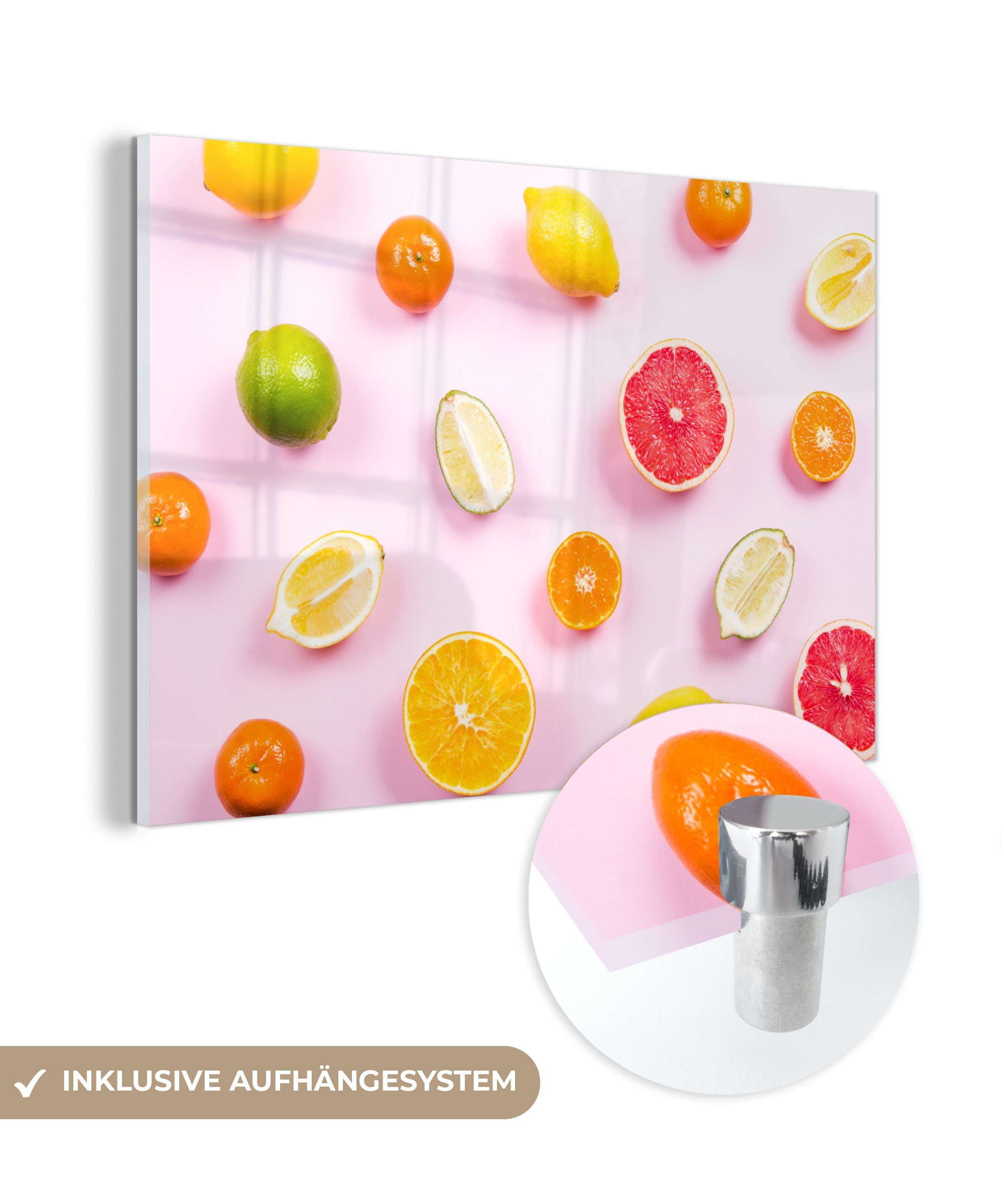 MuchoWow Acrylglasbild Zitrone - Limette - Zitrusfrüchte, (1 St), Glasbilder - Bilder auf Glas Wandbild - Foto auf Glas - Wanddekoration