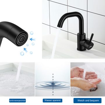 AuraLum pro Waschtischarmatur Wasserhahn Bad Waschbecken Armaturen Einhebelmischer 360°Drehbar Schwarz