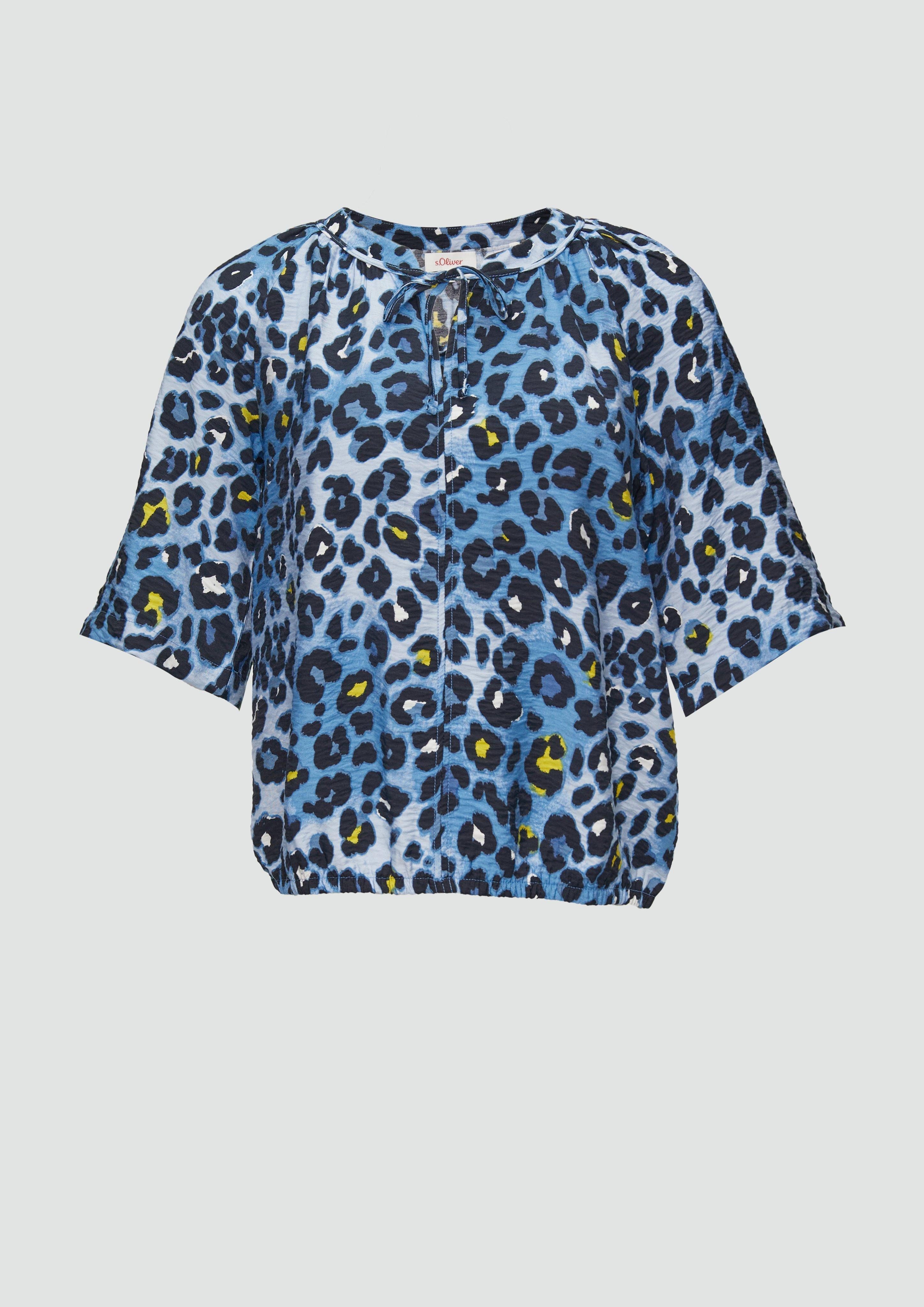 Kurzarmbluse Strukturierte Bluse im O-Shape mit Raffdetails