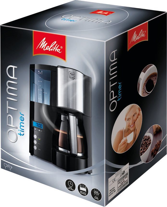 Melitta Filterkaffeemaschine Optima Timer 102 Papierfilter Kaffeekanne, 1l 100801